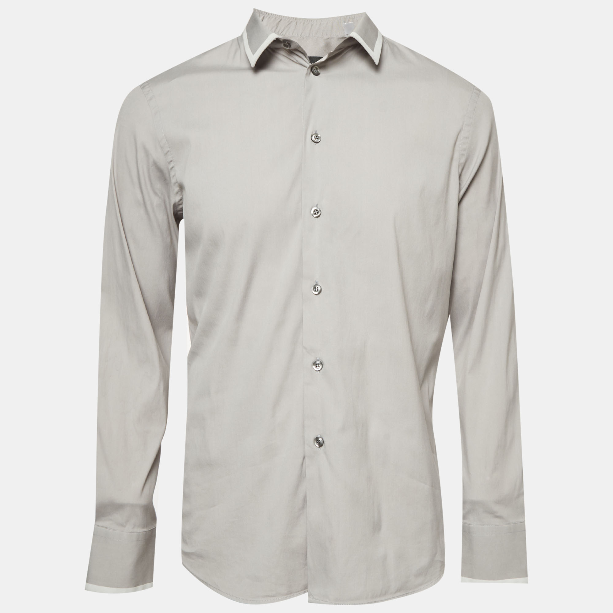 Emporio Armani Grey Stretch Cotton Button Down Shirt L
