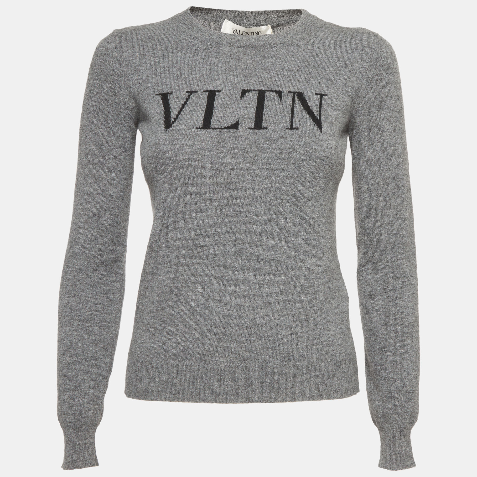 Valentino Grey VLTN Intarsia Wool Blend Crewneck Jumper XS
