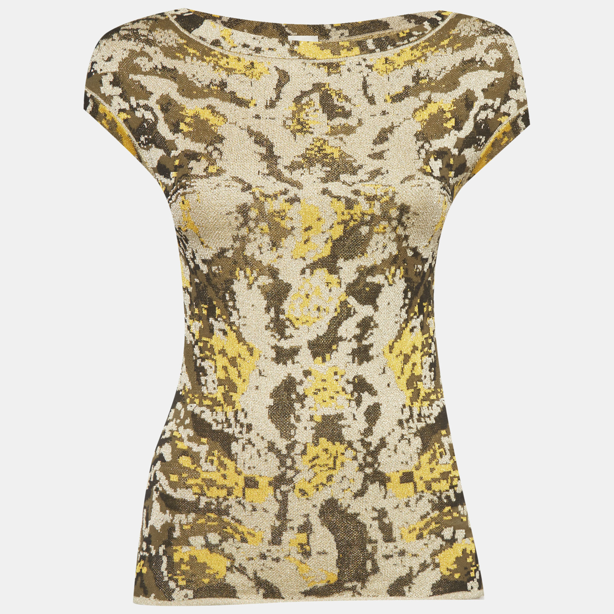 M Missoni Multicolor Abstract Jacquard Knit Bateau Neck Top S