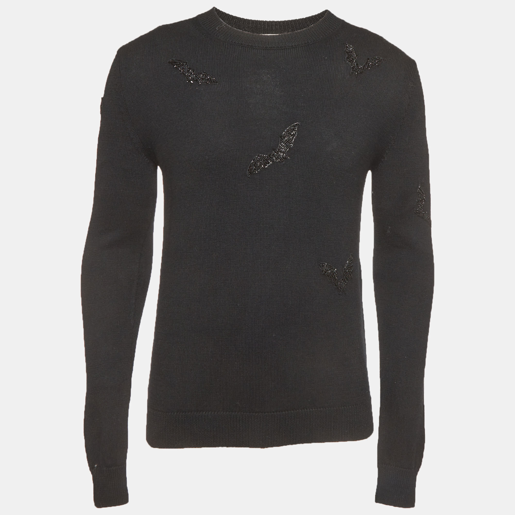 Saint Laurent Paris Black Knit Bat Embellished Patch Sweater L