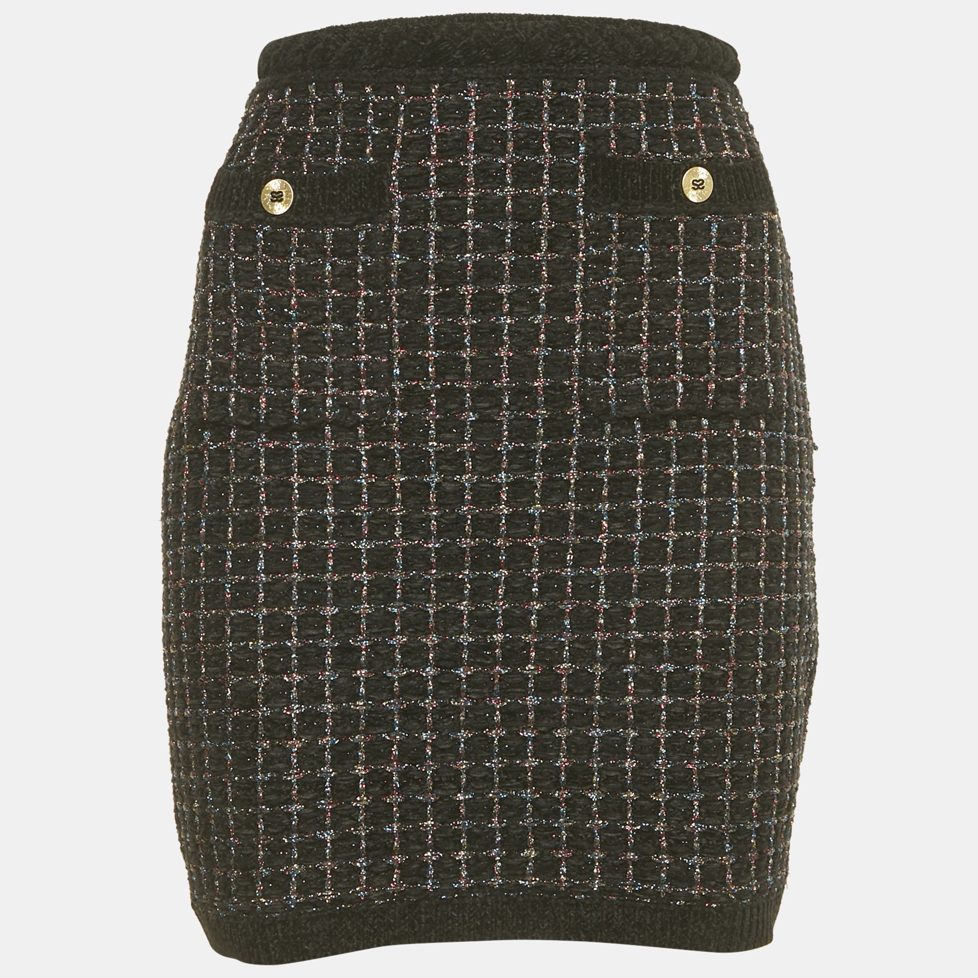 Sandro Black Velvet and Lurex Tweed Mini Skirt M