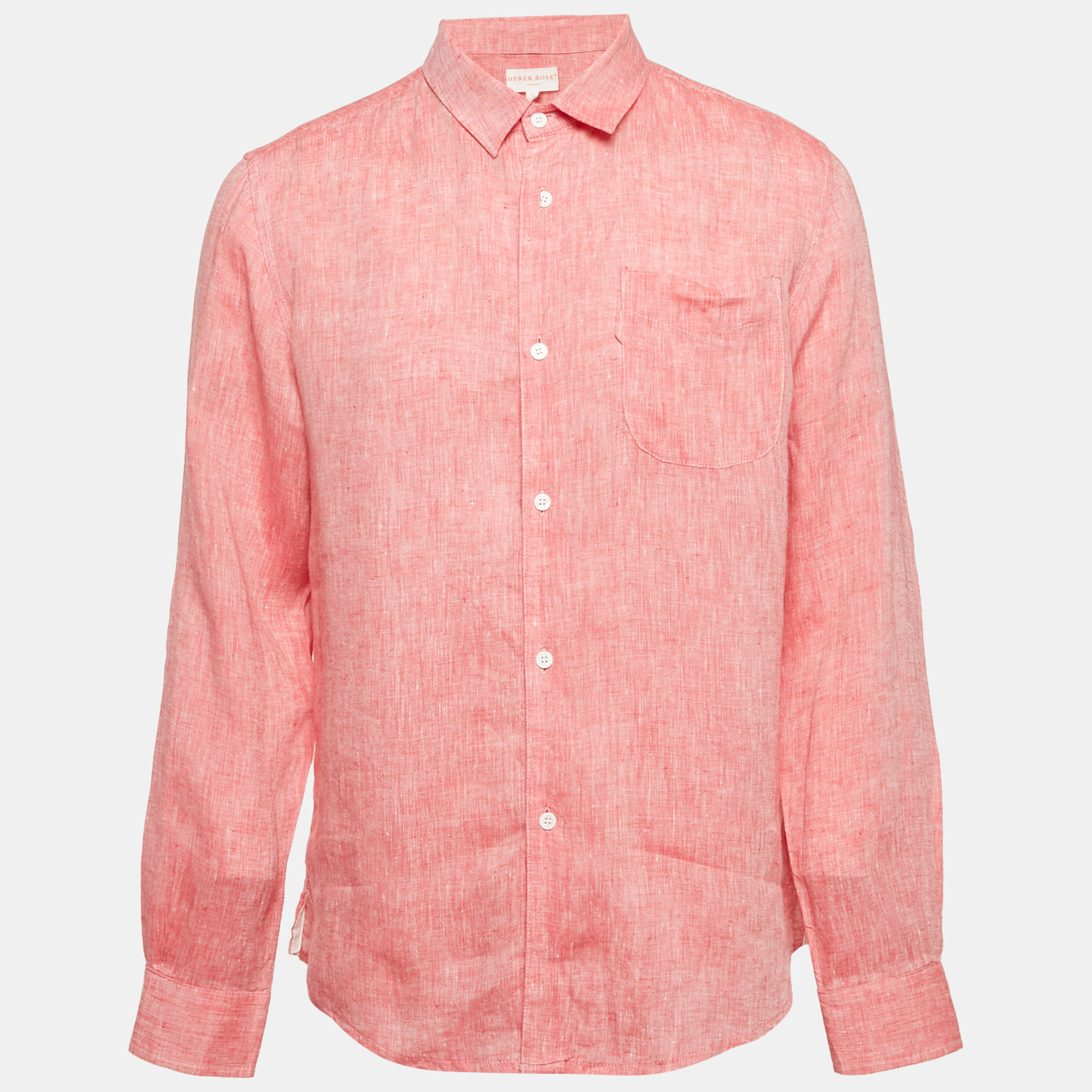 Derek Rose Pink Linen Long Sleeve Shirt M