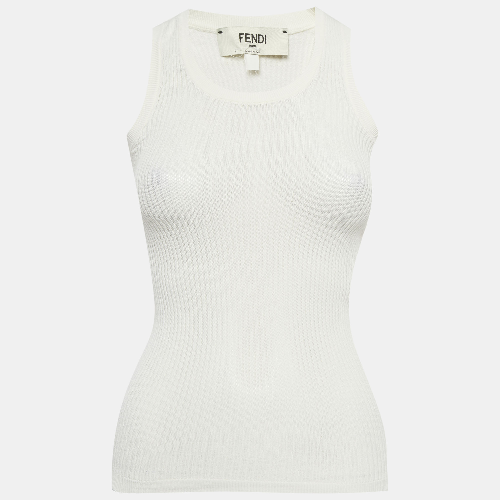 Fendi White Rib Knit Tank Top S