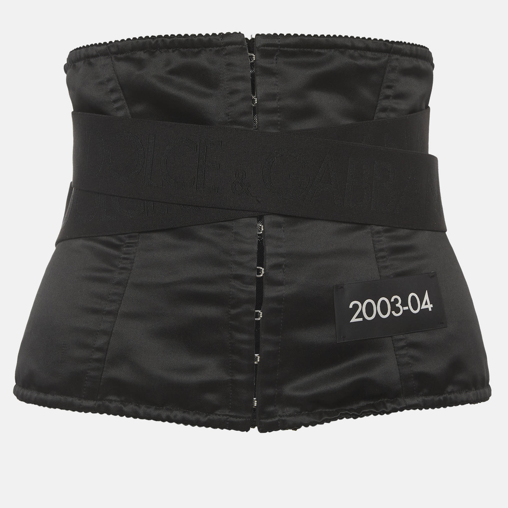 Dolce & Gabbana Black Satin and Stretch Lace Belt Corset M