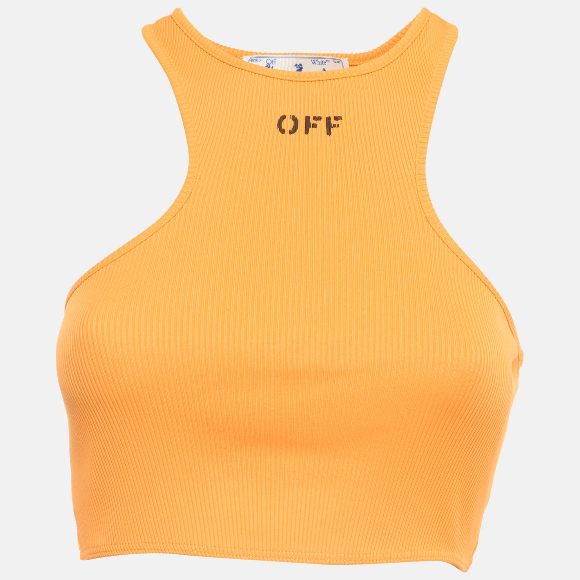 Off-White Orange Off Stamp Print Rib Knit Rowing Crop Top S
