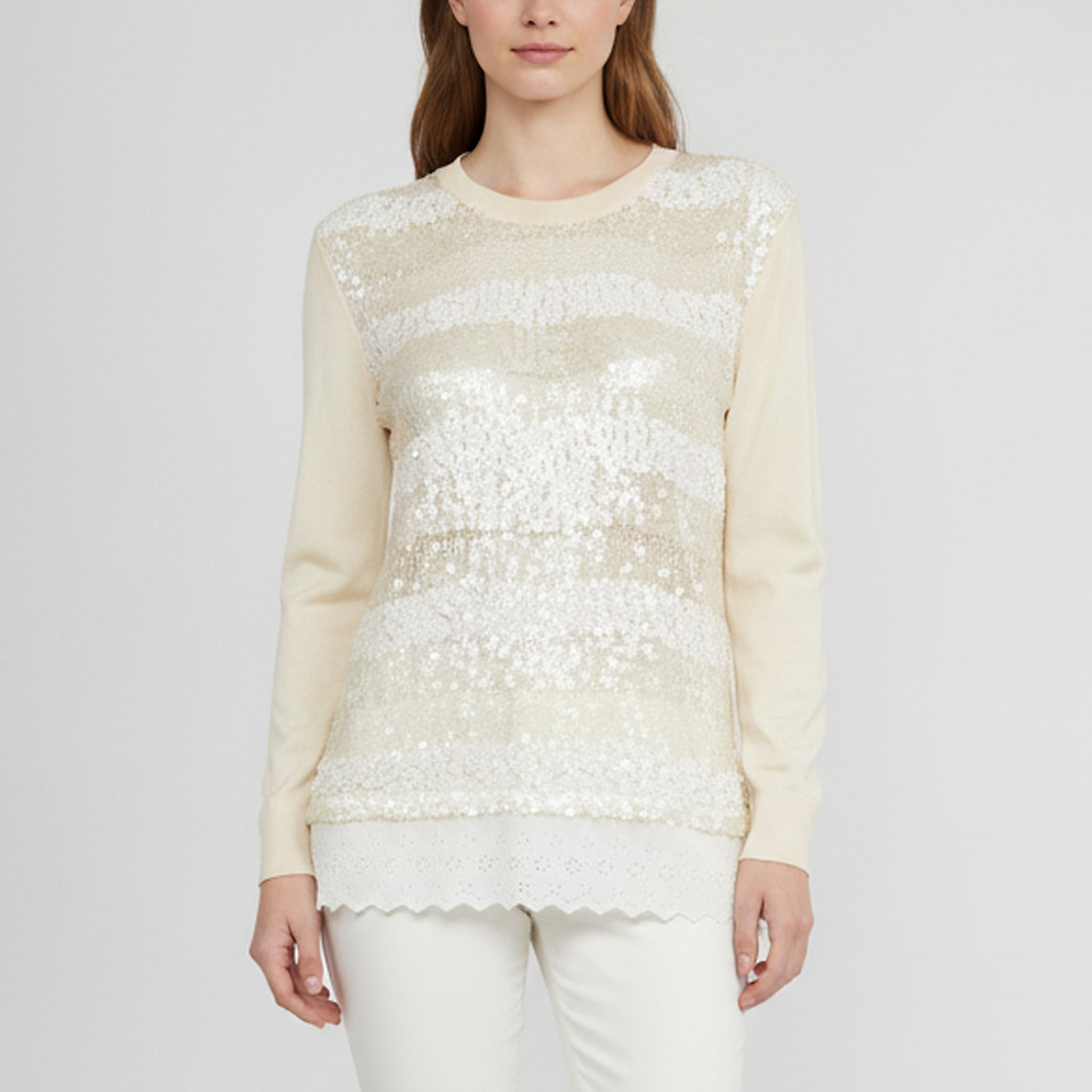 Louis Vuitton Cream Sequins Embellished Wool Blend Sweater L