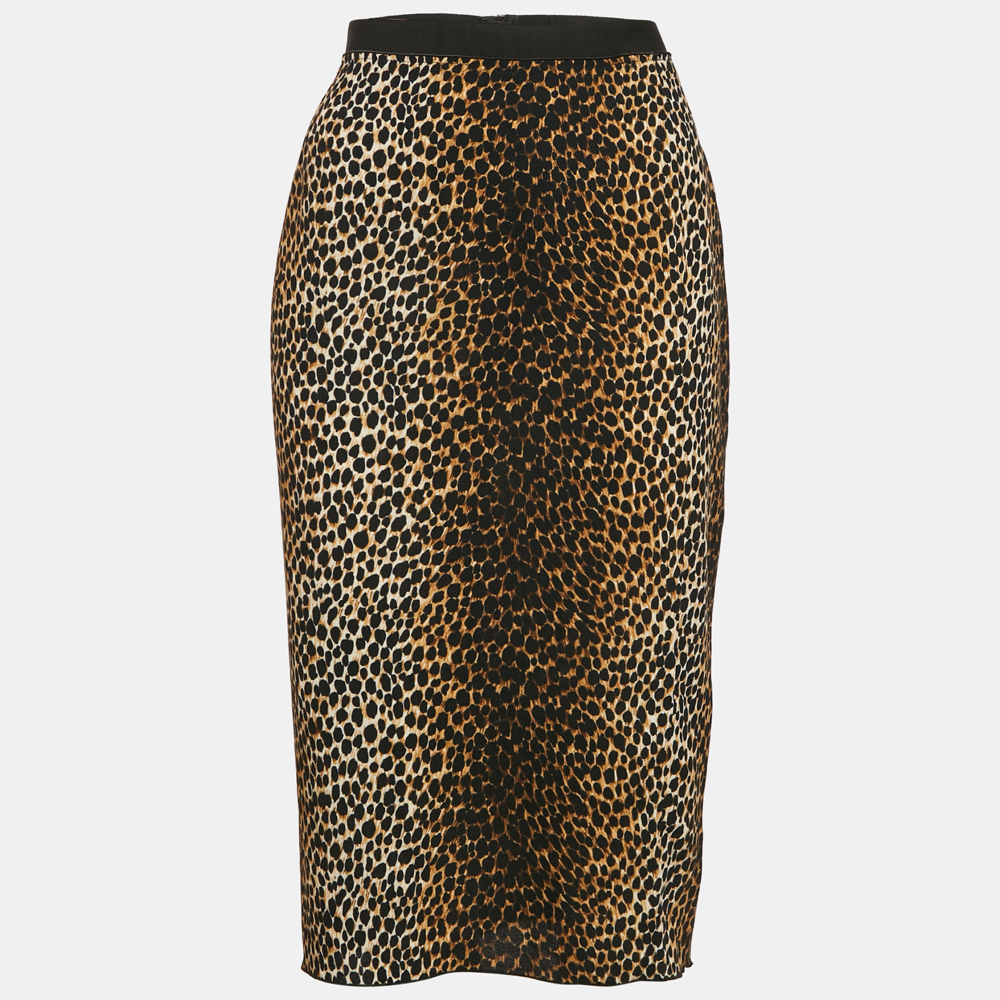 Dolce & Gabbana Brown Animal Print Crepe Midi Skirt L