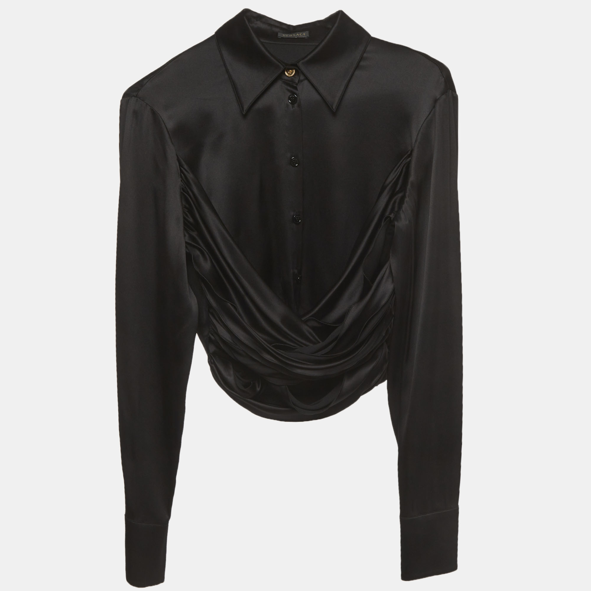 Versace Black Stretch Silk Crop Shirt S