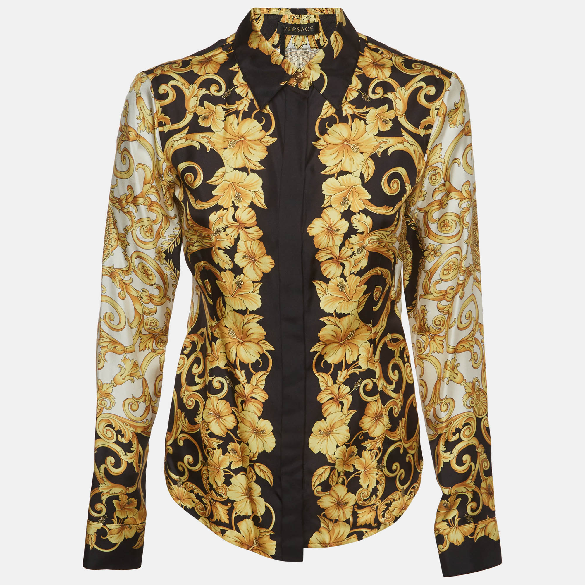 Versace Black/Gold Barocco Print Silk Button-Up Shirt S