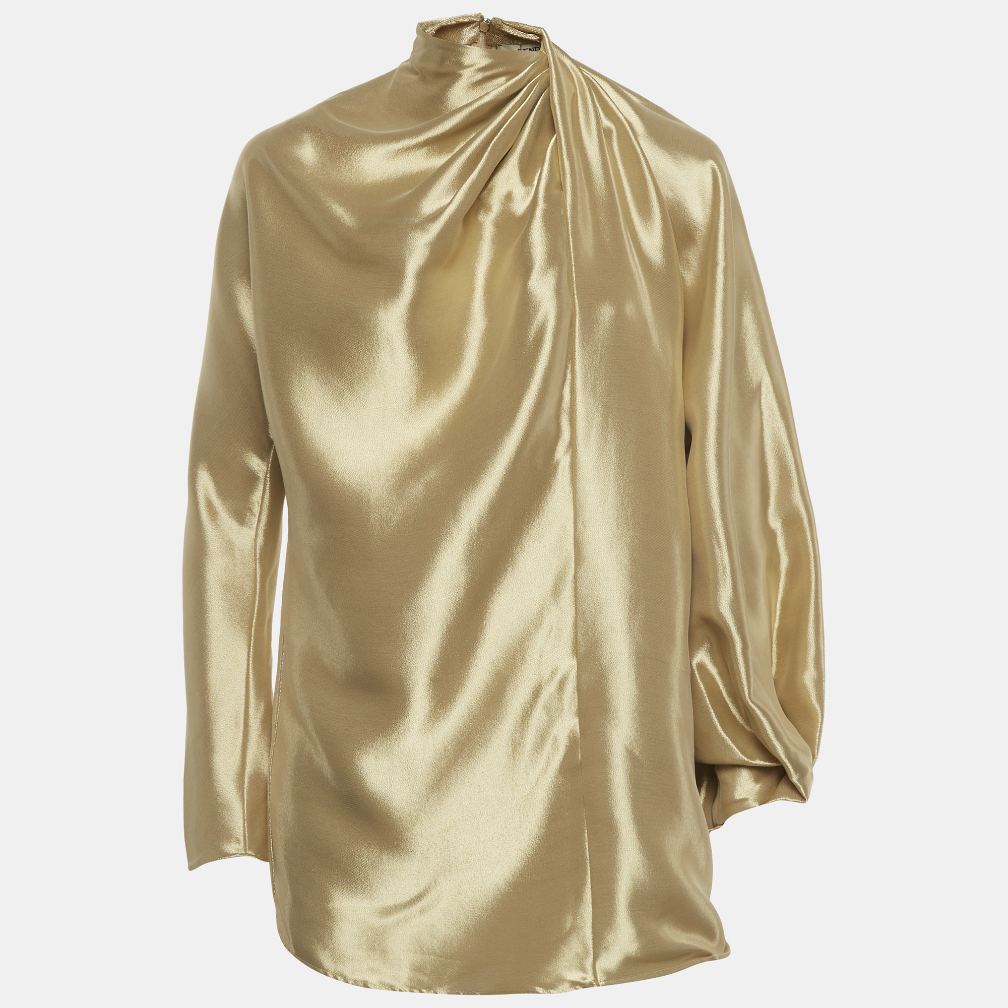 Fendi Gold Metallic Draped Zipped Top S