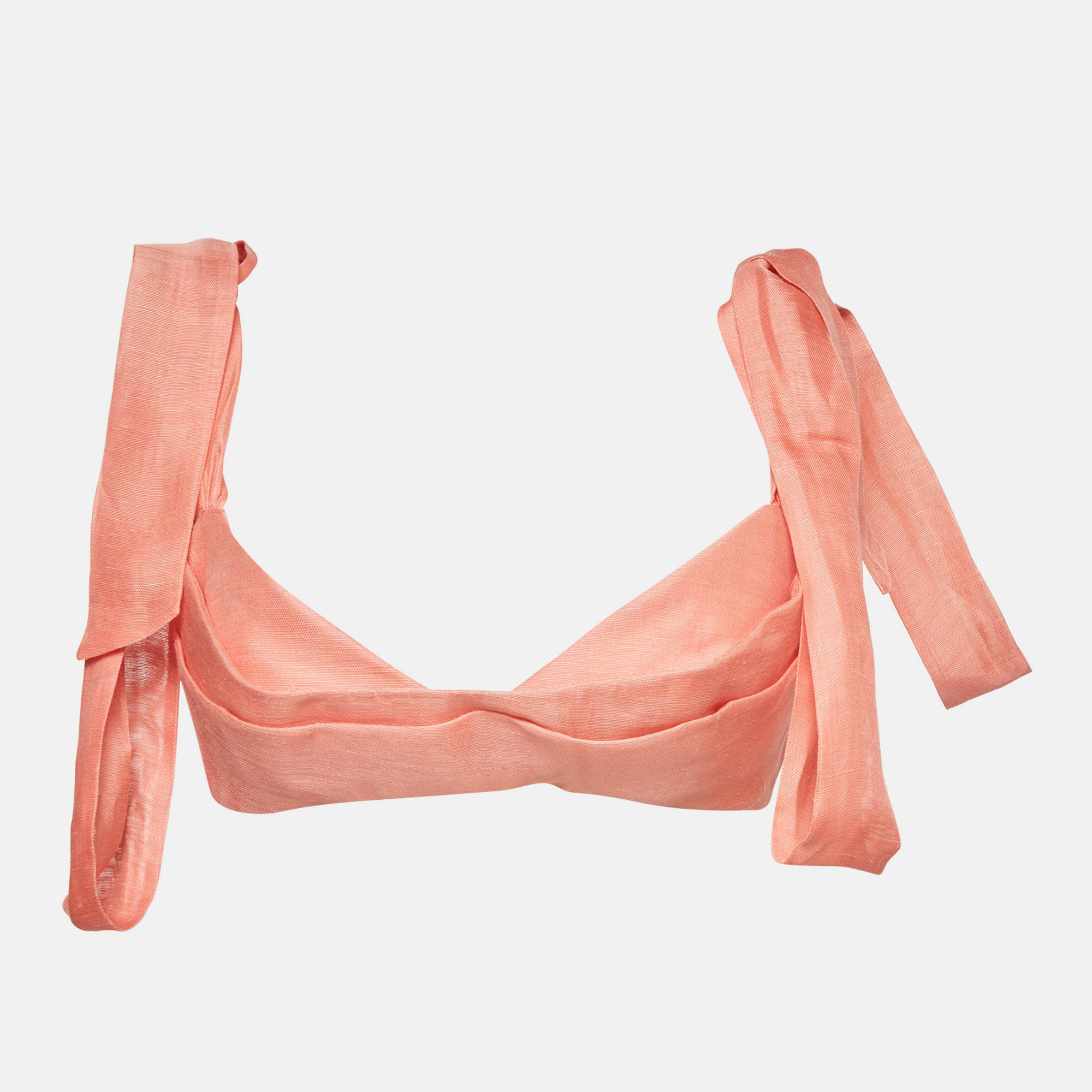 Zimmermann Pink Linen Blend Draped Botanica Tie Bustier Top M