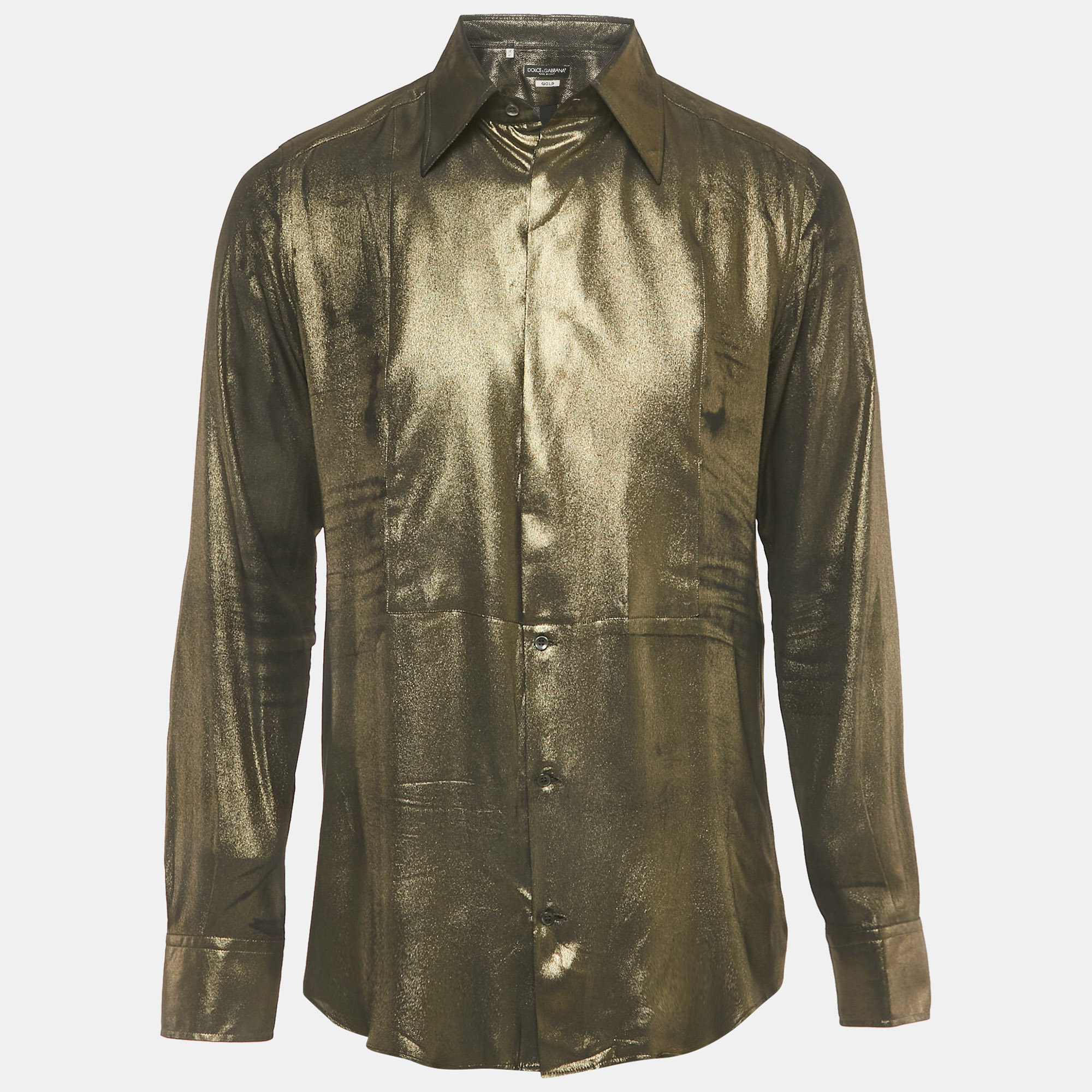 Dolce & Gabbana Gold Metallic Lam&eacute; Long Sleeve Shirt L