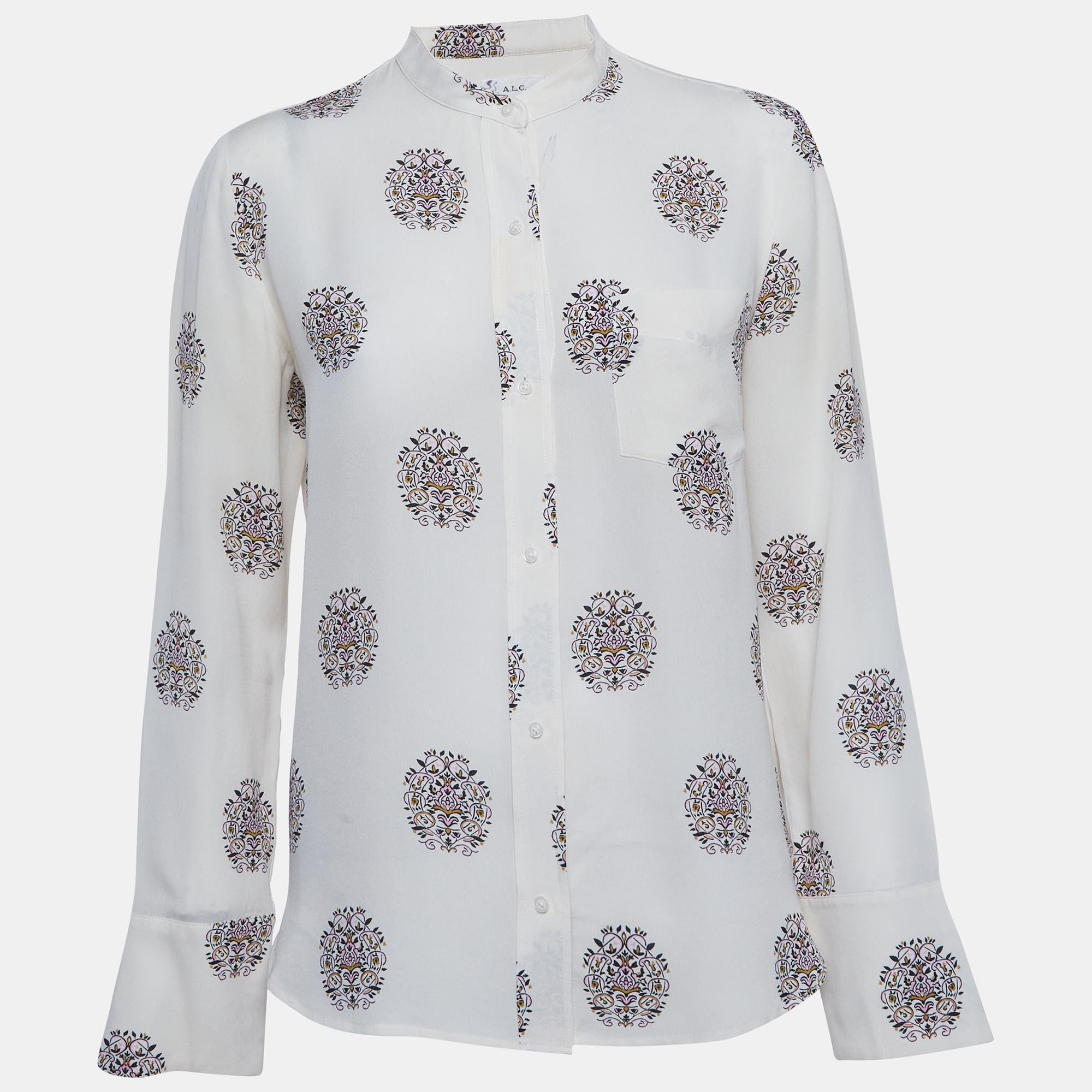 A.L.C Cream Floral Print Silk Julie Blouse S