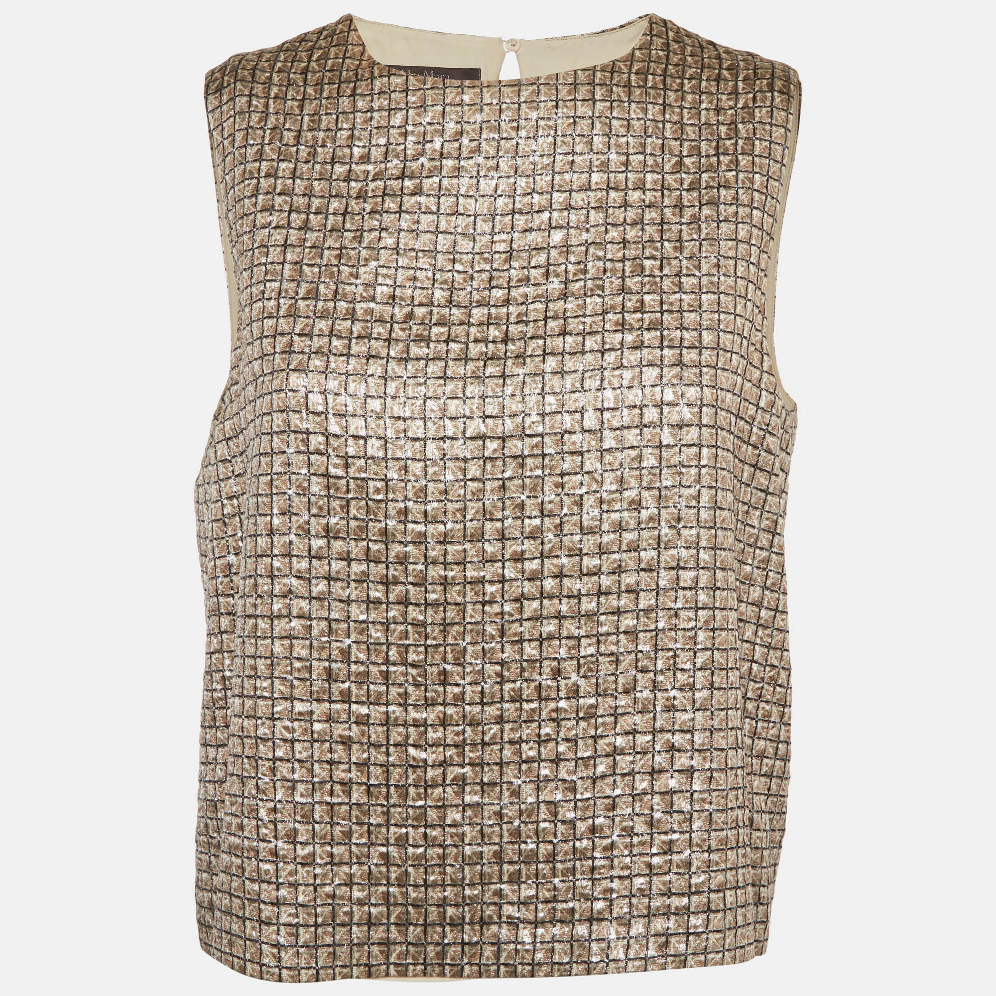 Max mara Brown Lurex Jacquard Sleeveless Top L