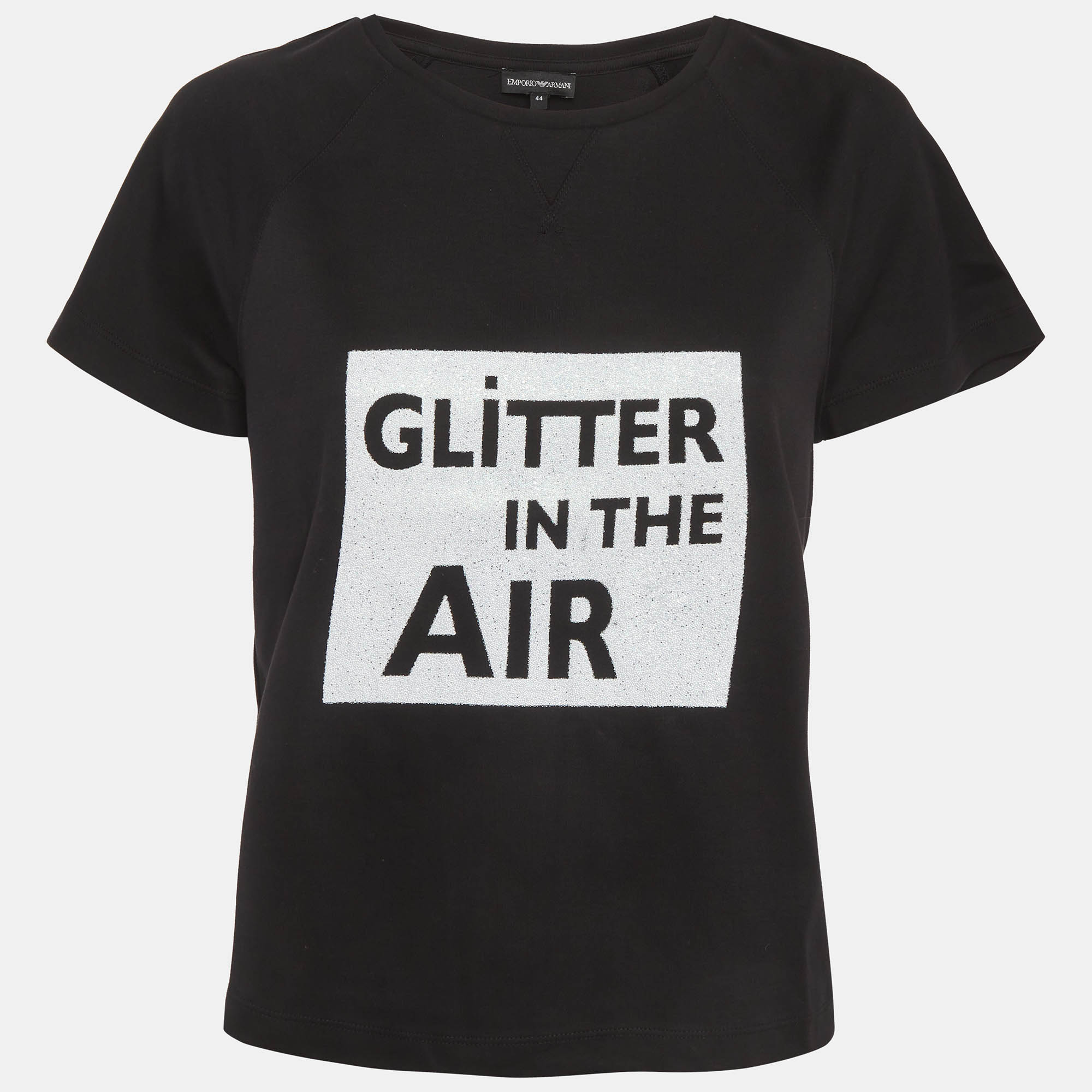 Emporio Armani Black Glitter Print Jersey Top M