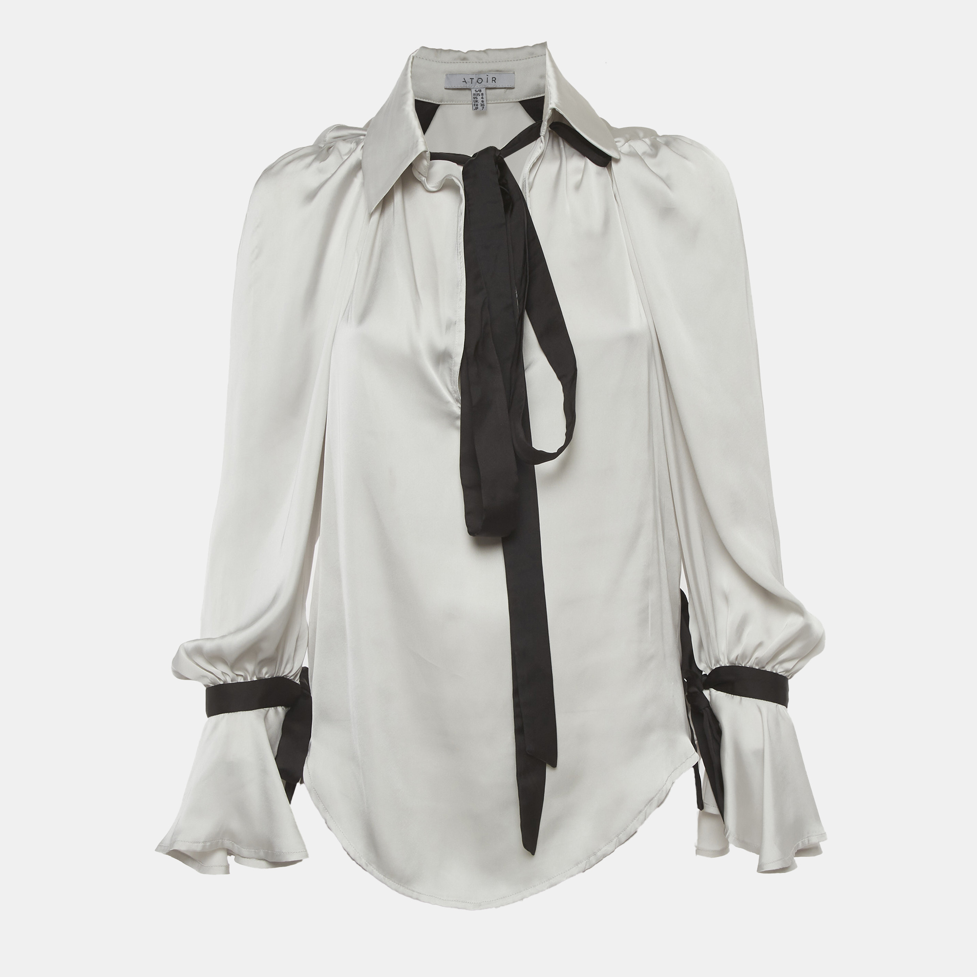 Atoir Light Grey Satin Tie Up Blouse S