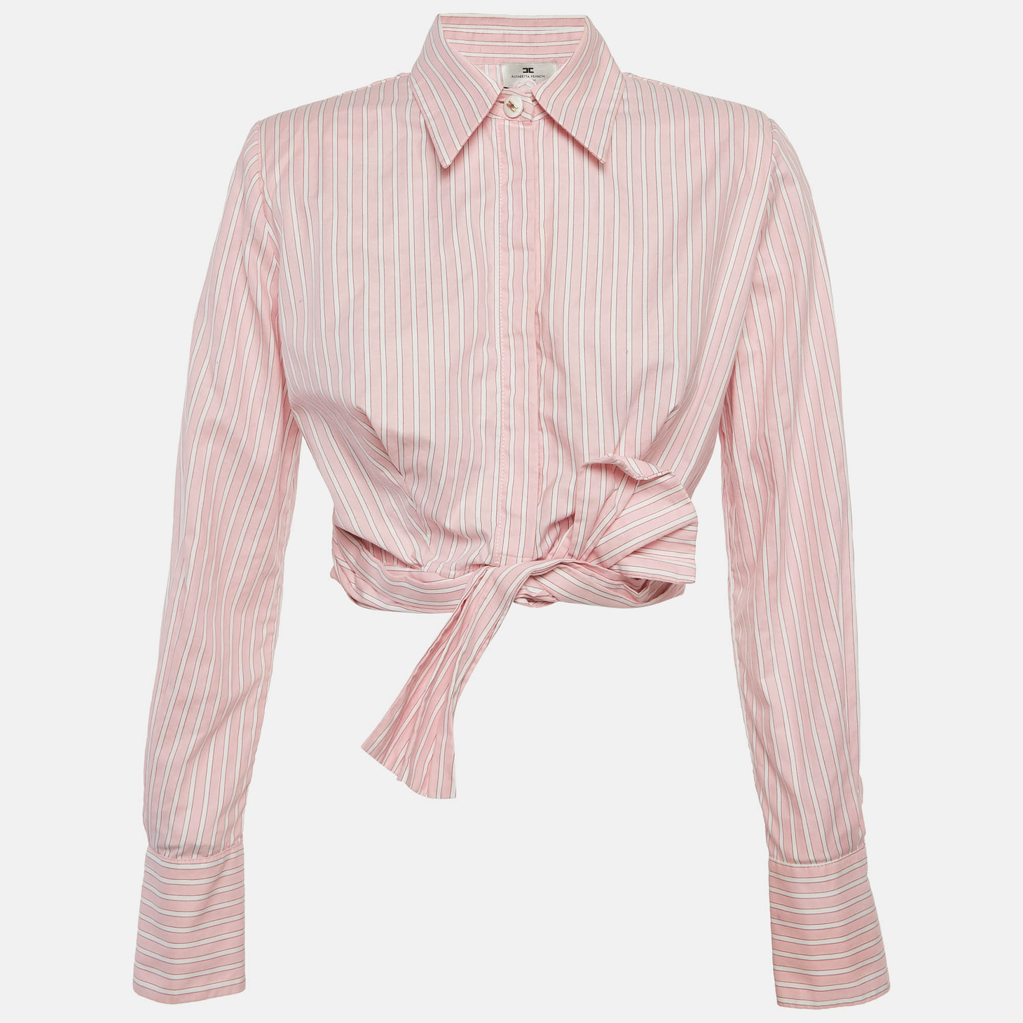Elisabetta Franchi Pink Striped Cotton Tie-Up Detail Top M