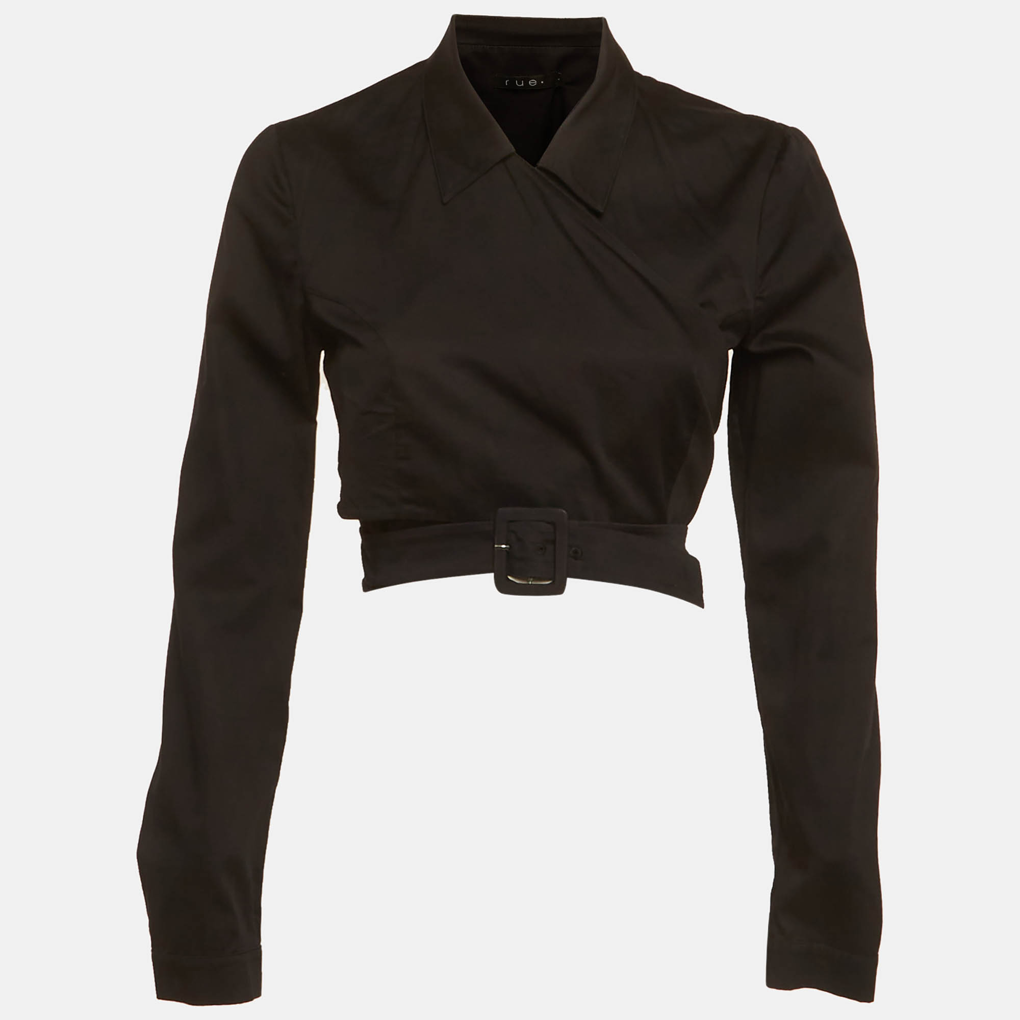 Rue Black Cotton Belted Wrap Crop Top M