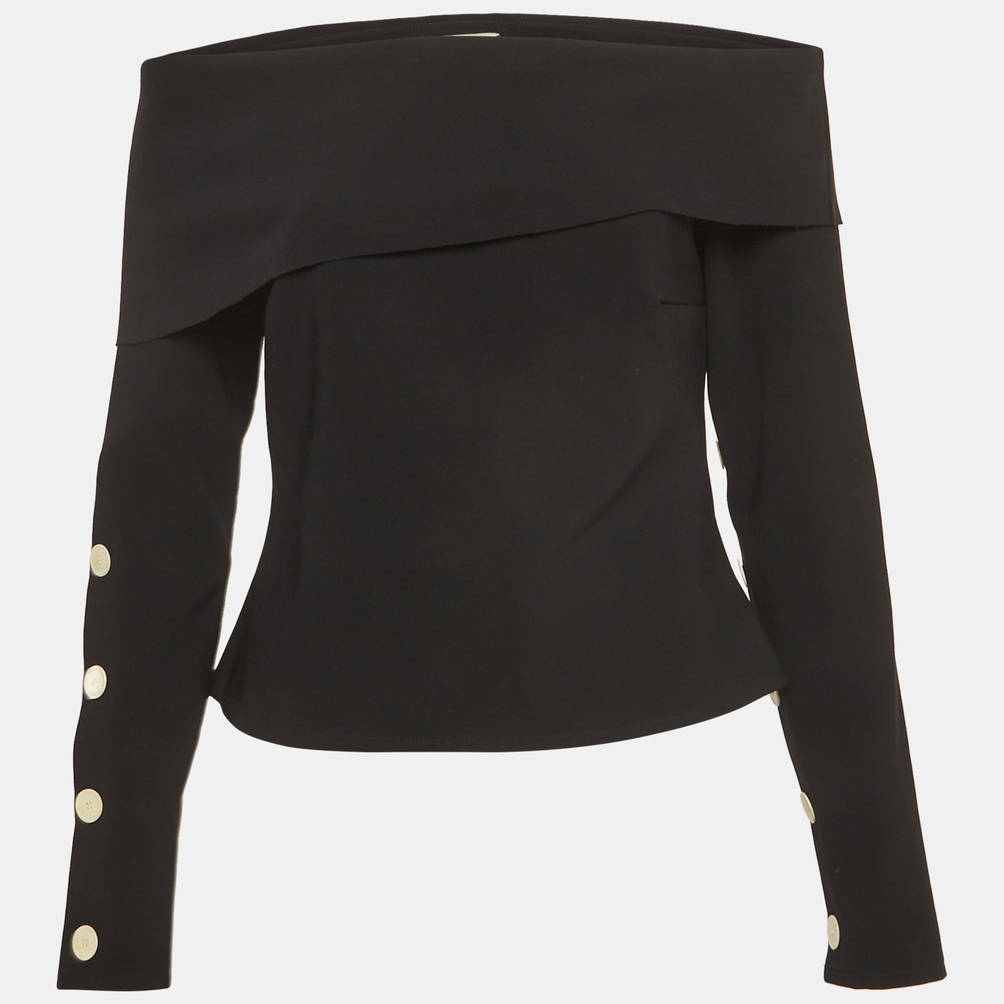 A.W.A.K.E. Mode Black Stretch Crepe Draped Neck Top M A.W.A.K.E Mode