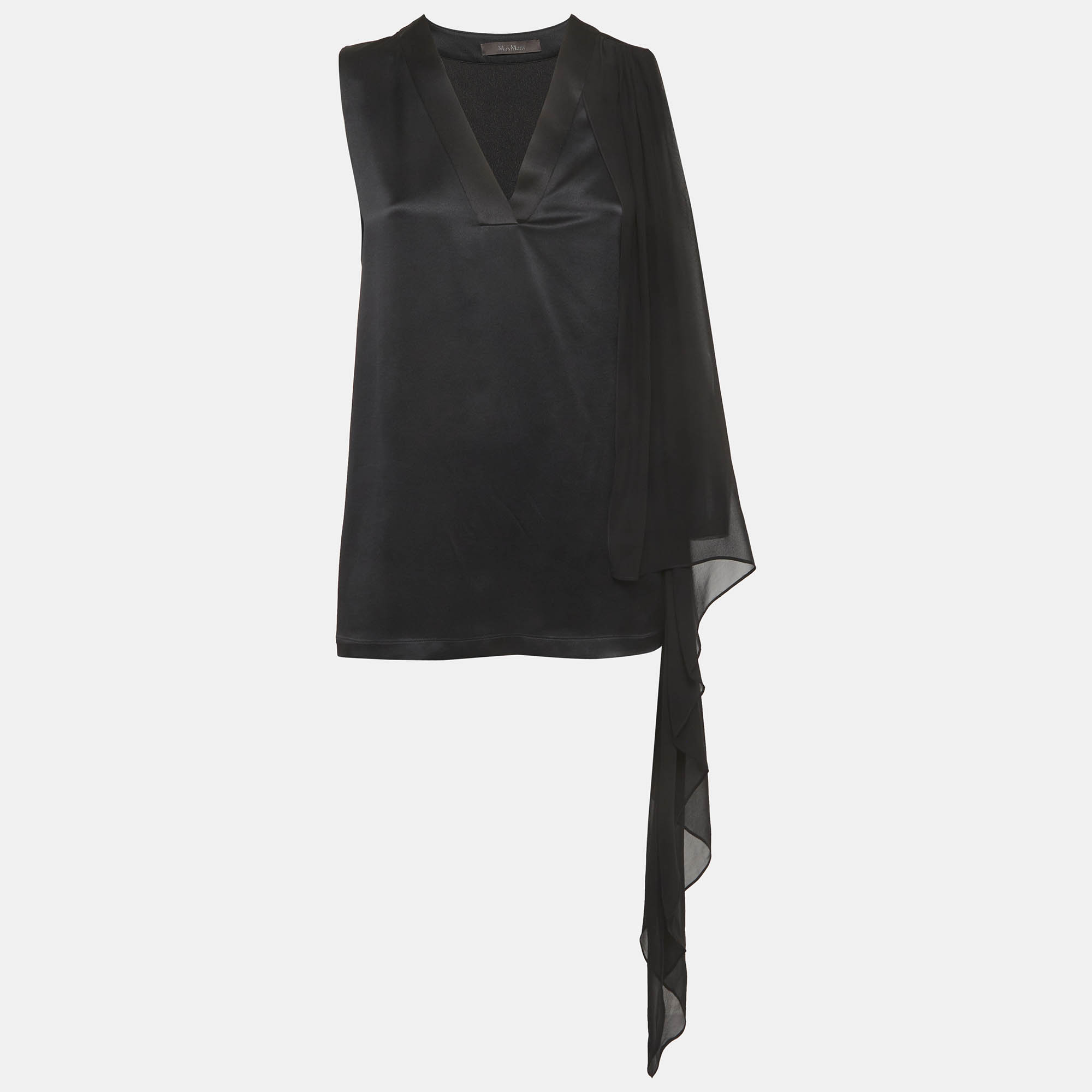 Max Mara Black Satin Silk Sleeveless Top M