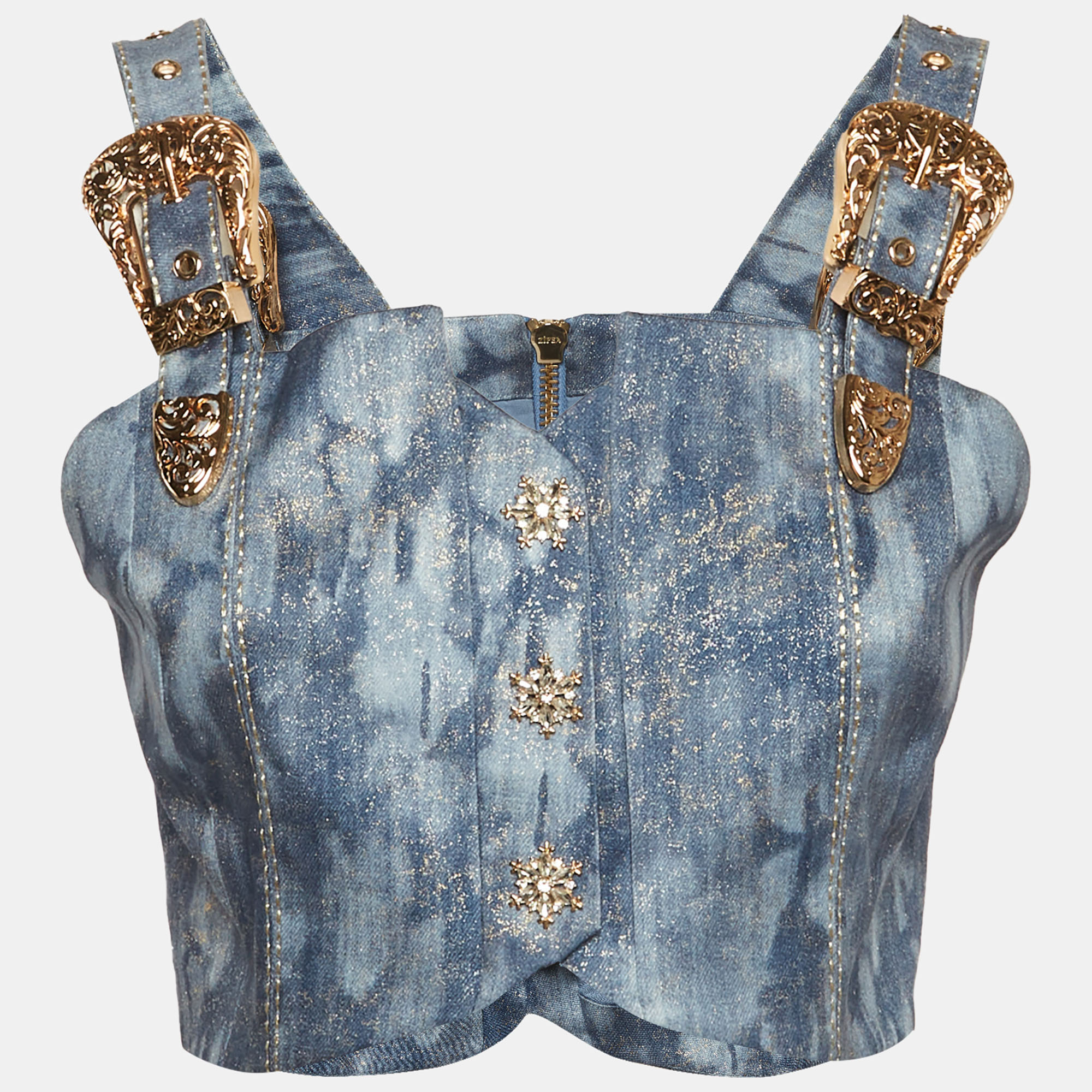 Copurs Blue Tencel Belt Detail Crop Top M