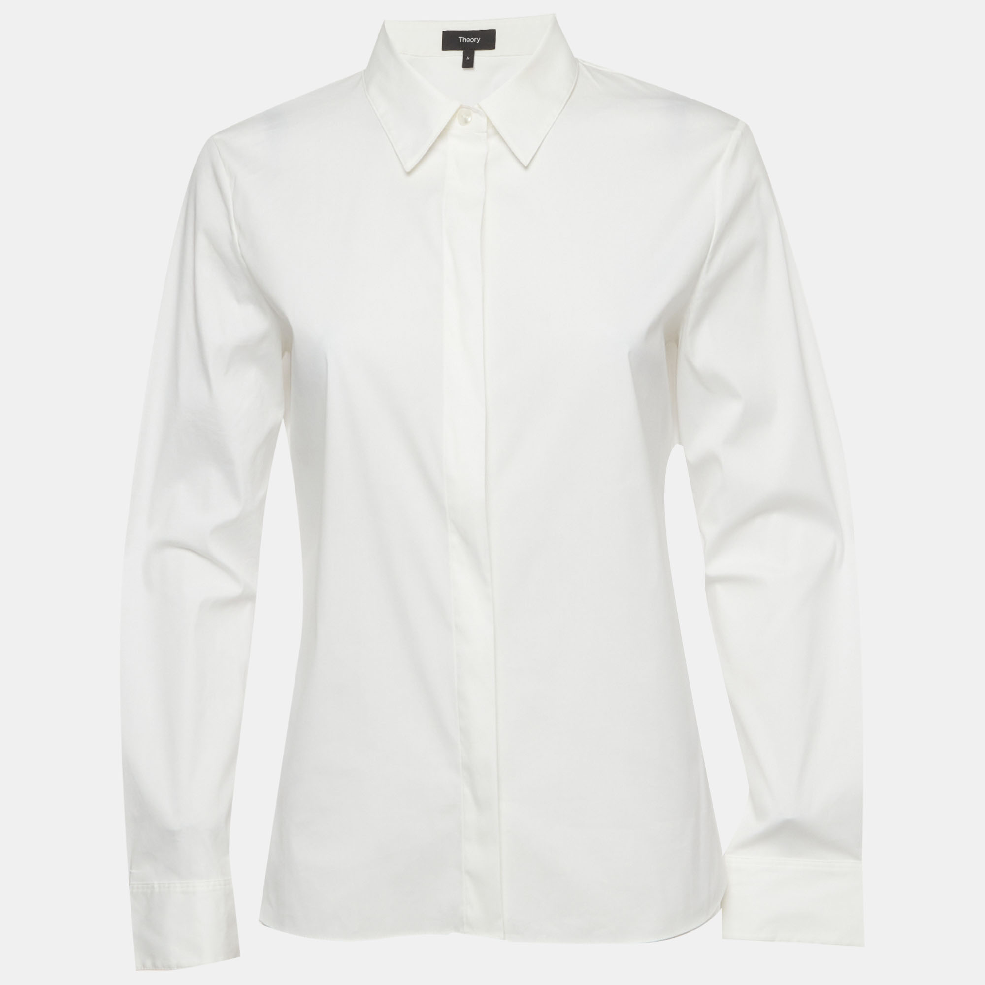 Theory White Stretch Cotton Classic Fitted Luxe Shirt M