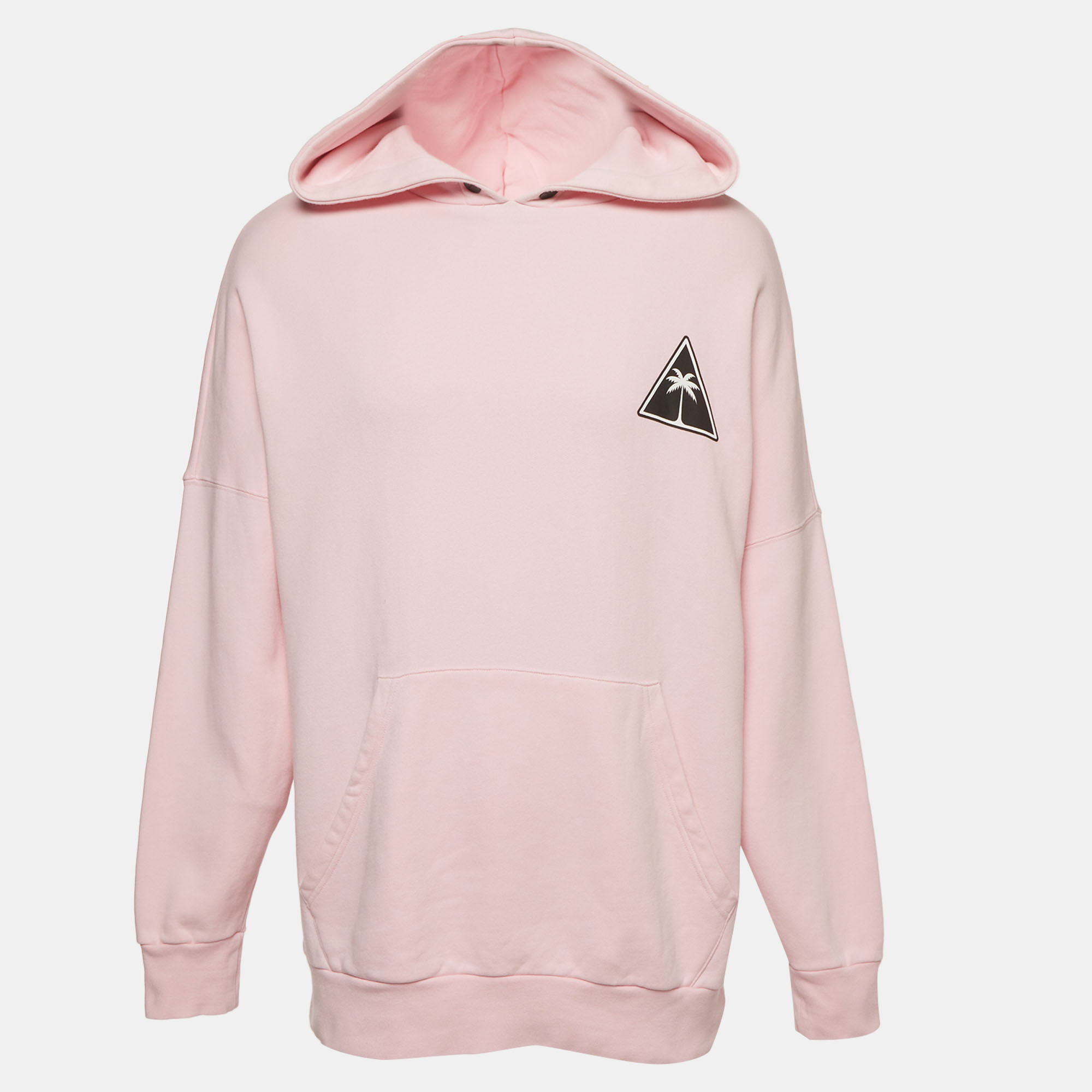 Palm Angels Pink Printed Jersey Long Sleeve Hoodie M