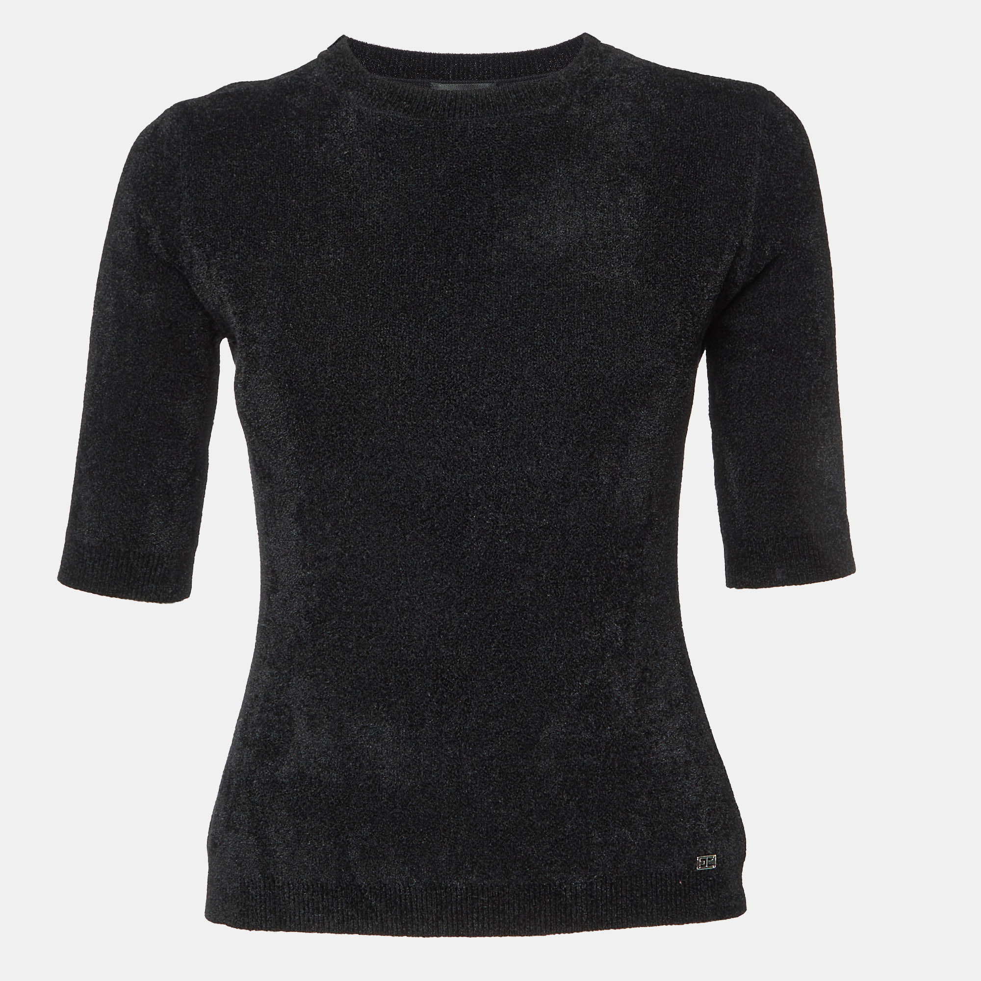 Elisabetta Franchi Black Knit Round Neck Sweater M
