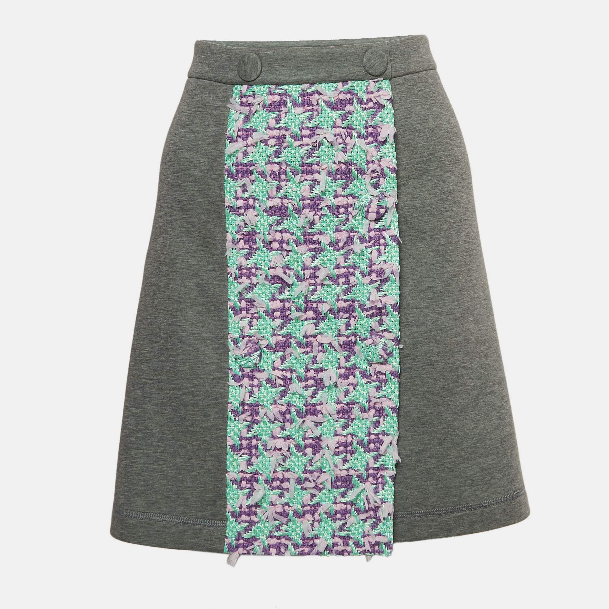 Boutique Moschino Grey Modal and Cotton Tweed Detail Mini Skirt L
