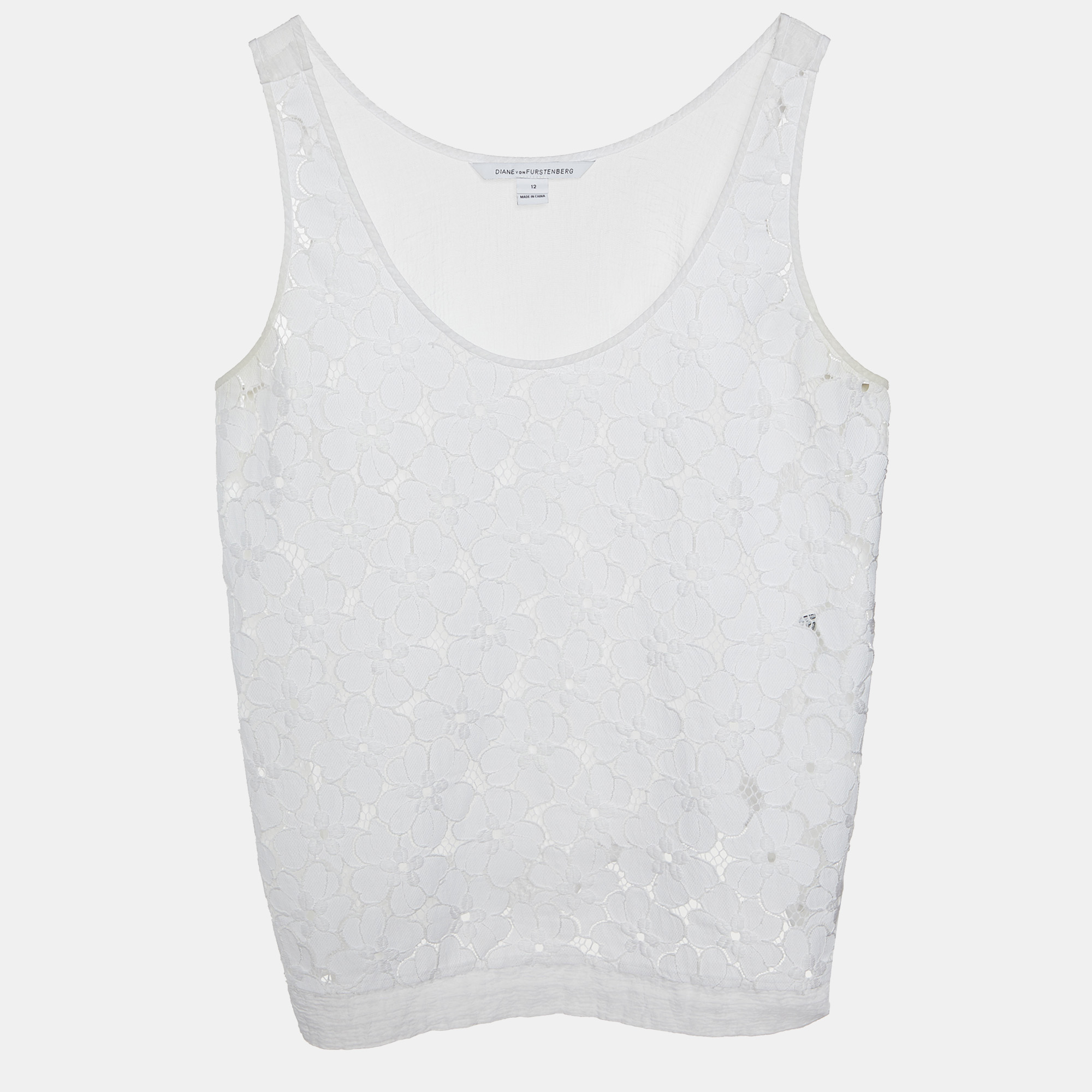 Diane von Furstenberg White Lace Tank Top L