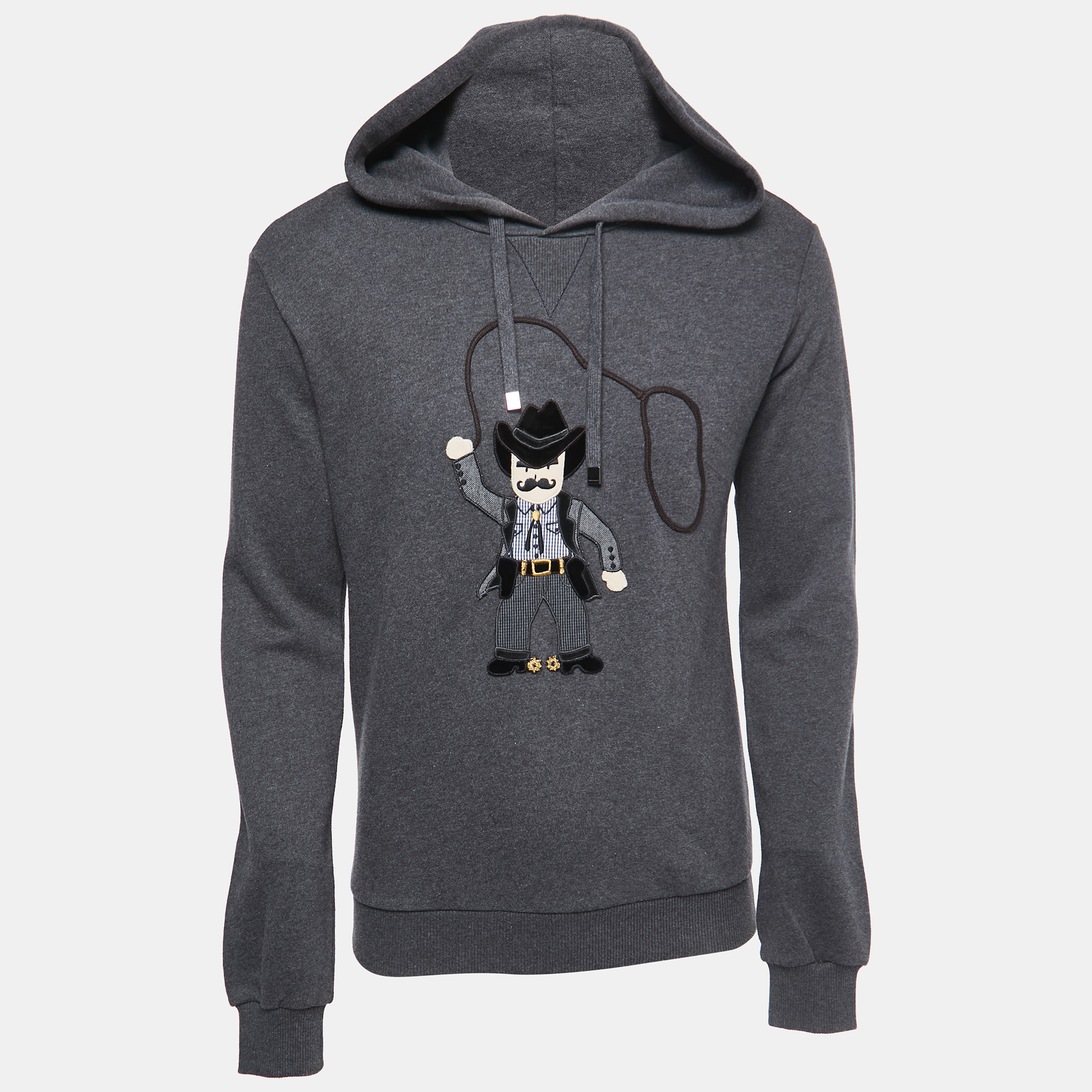 Dolce & Gabbana Grey Cowboy Patch Cotton Hoodie XS