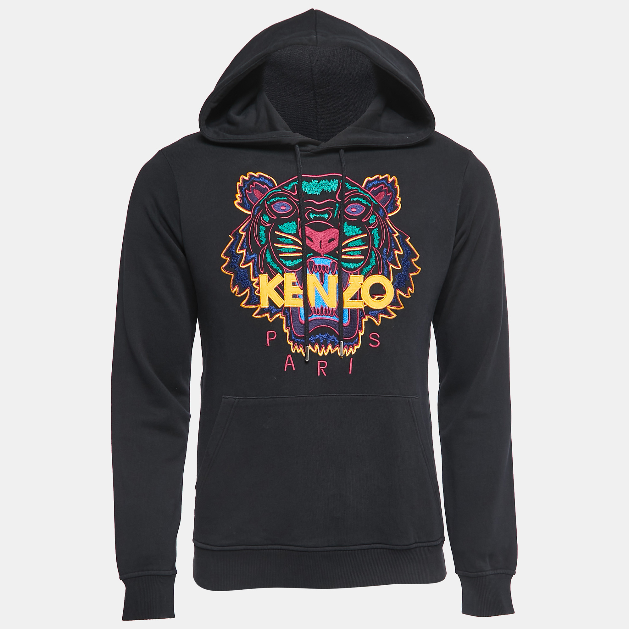 Kenzo Black Logo Embroidered Cotton Knit Hoodie XS