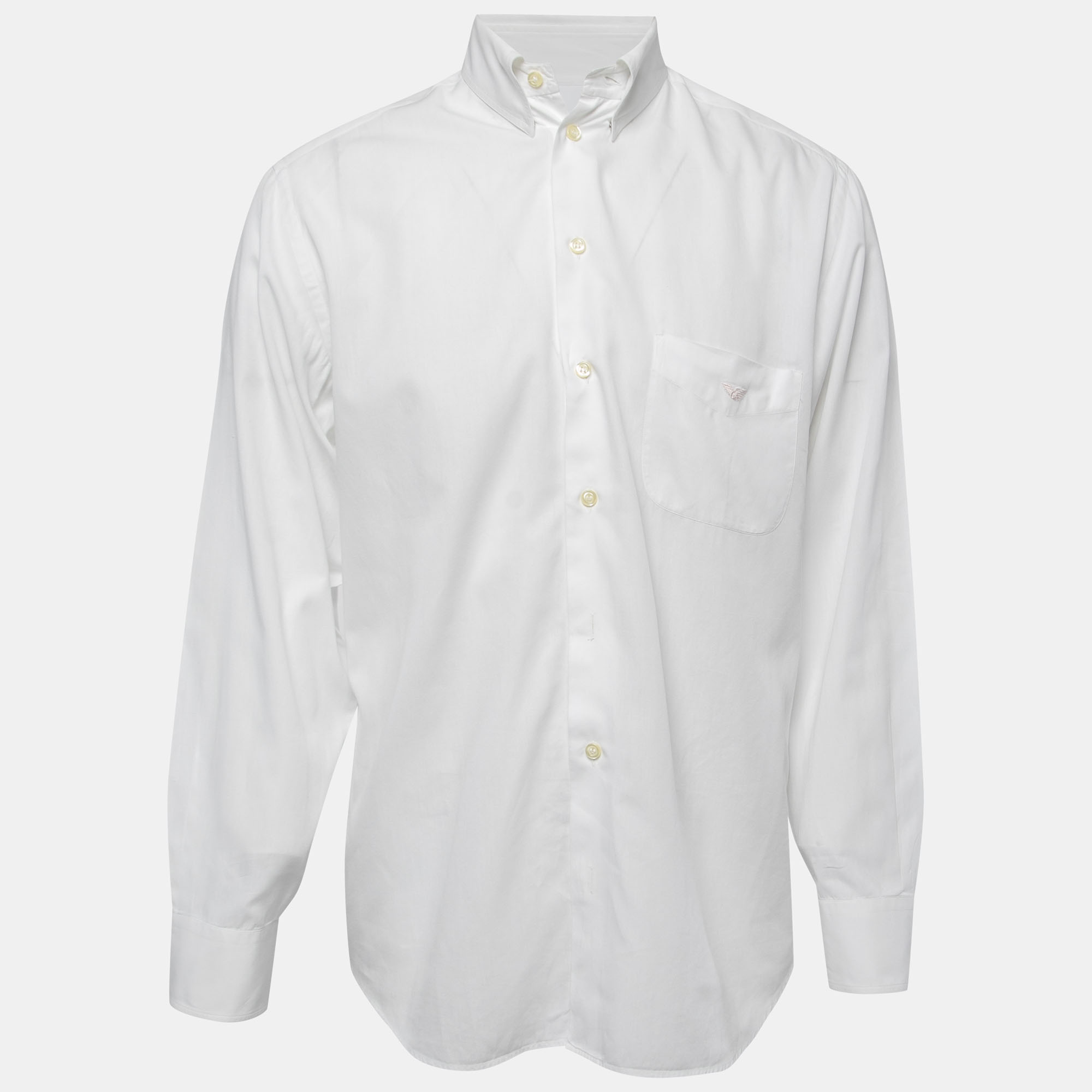 Emporio Armani White Cotton Button Down Full Sleeve Shirt M