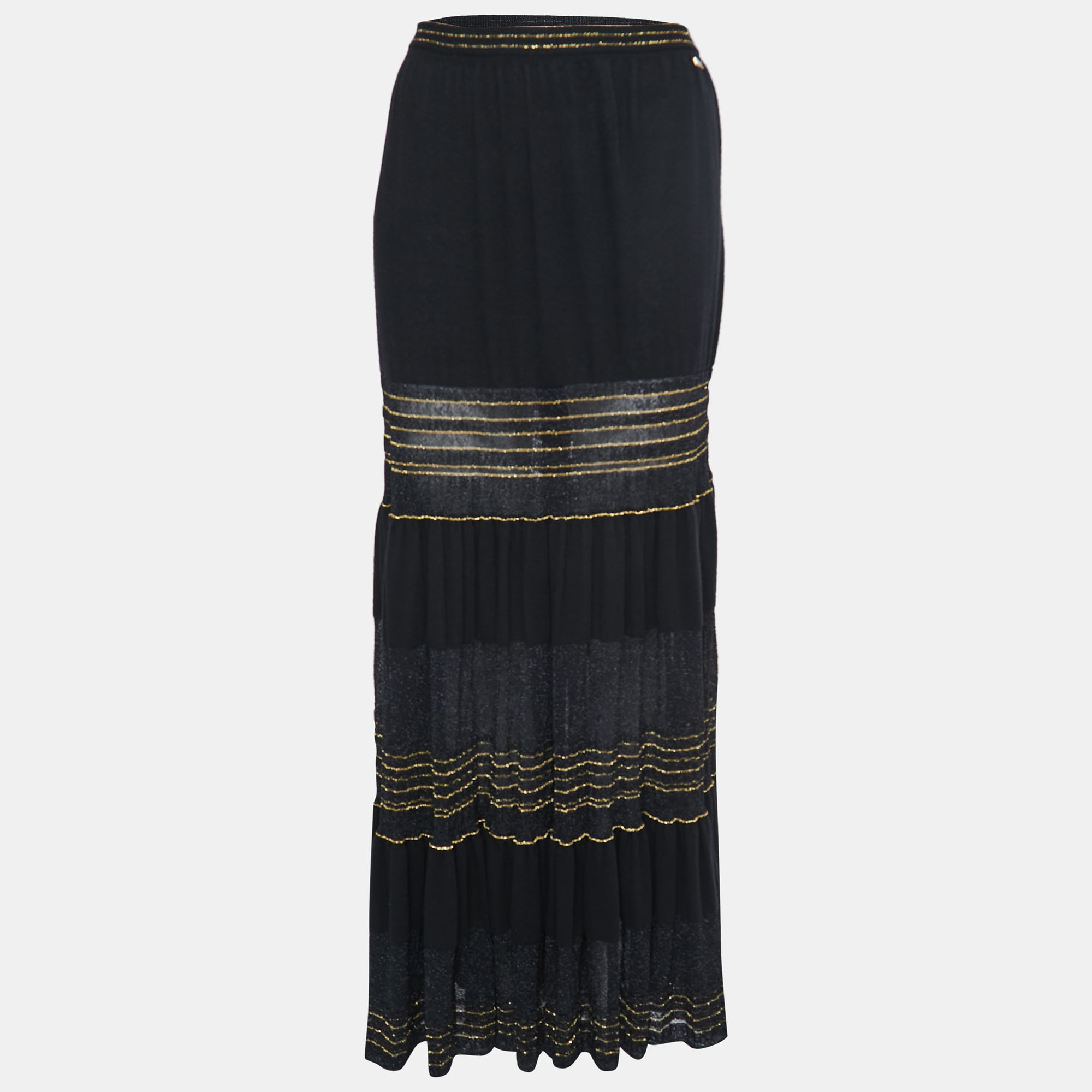 Chanel Black Lurex Knit Maxi Skirt M