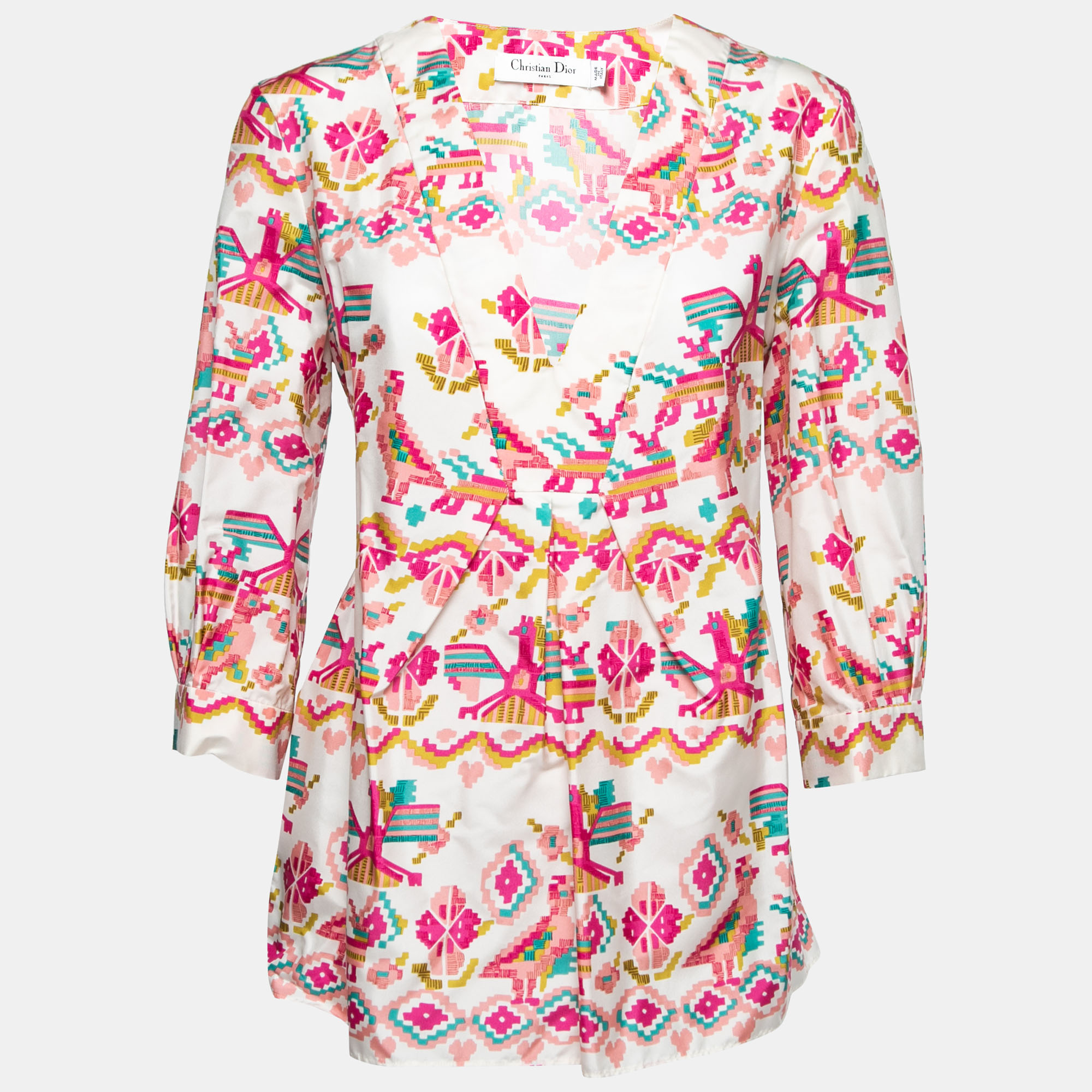 Dior Pink Printed Silk Peplum Blouse L