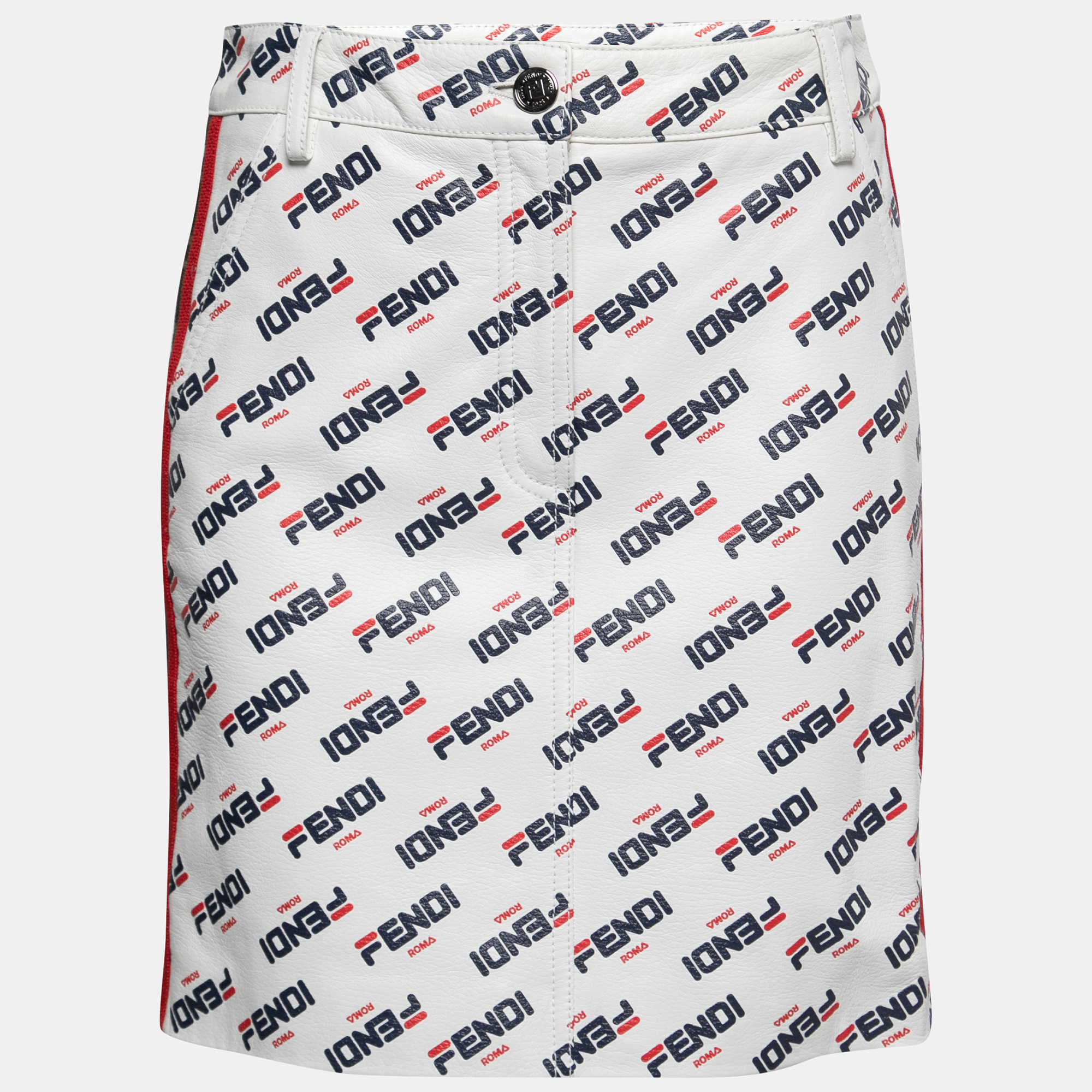 Fendi White All Over Logo Print Leather Mini Skirt M