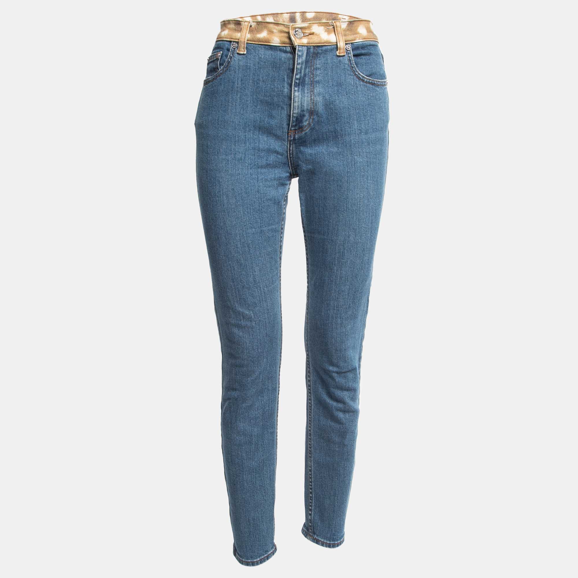 Burberry Blue Denim Animal Print Waist Detail Jeans M Waist 28"