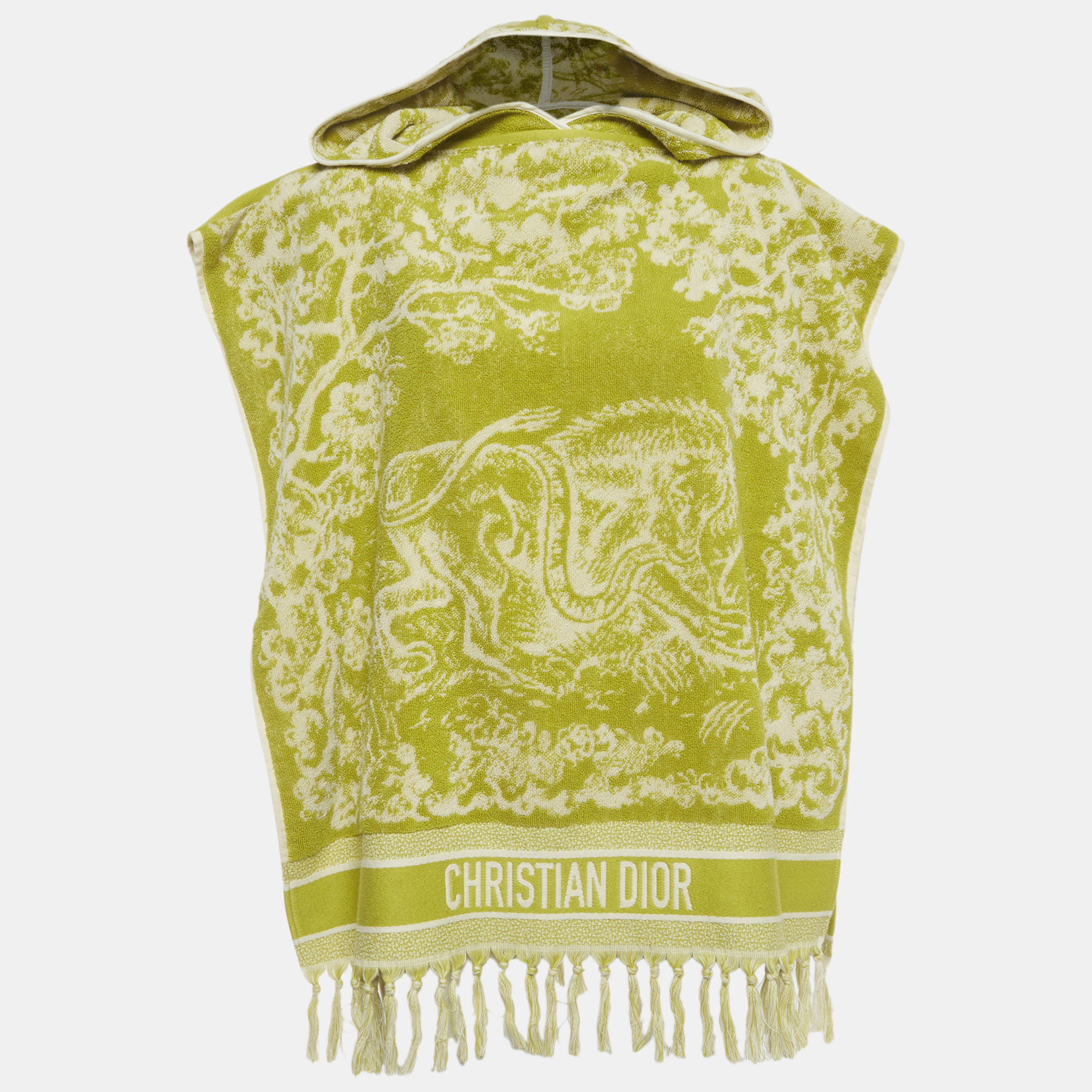Christian Dior Green Toile de Jouy Terry Hooded Poncho One Size