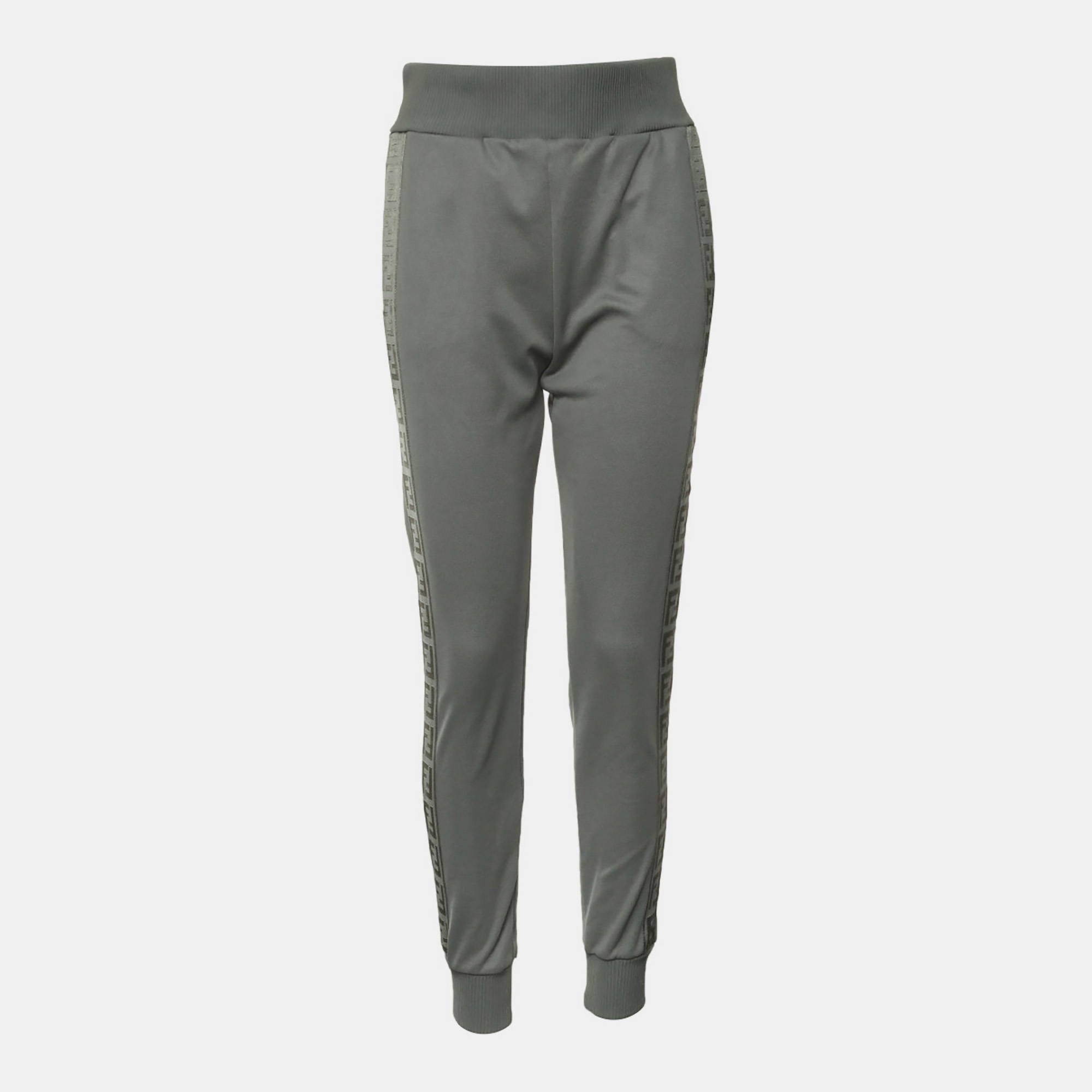 Fendi Logo Grey Cotton, Polyester Jacquard Sweatpants Size S