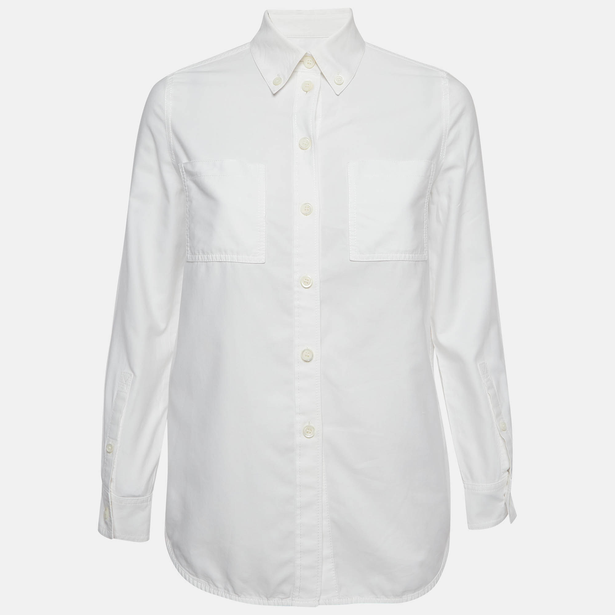 Burberry White Cotton Label Applique Button Shirt XS