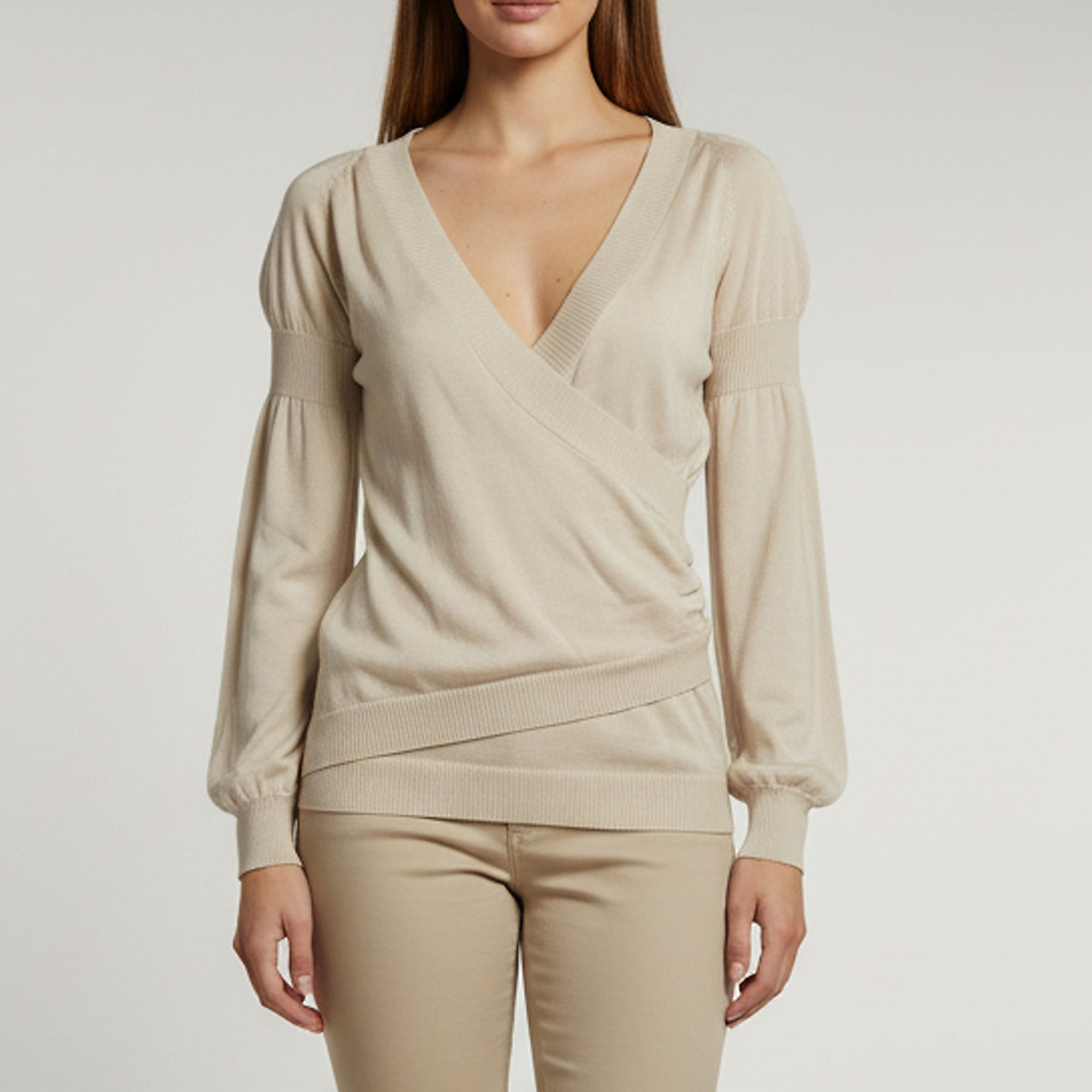 Barbara Bui Beige Knit Long Sleeve Draped Top M