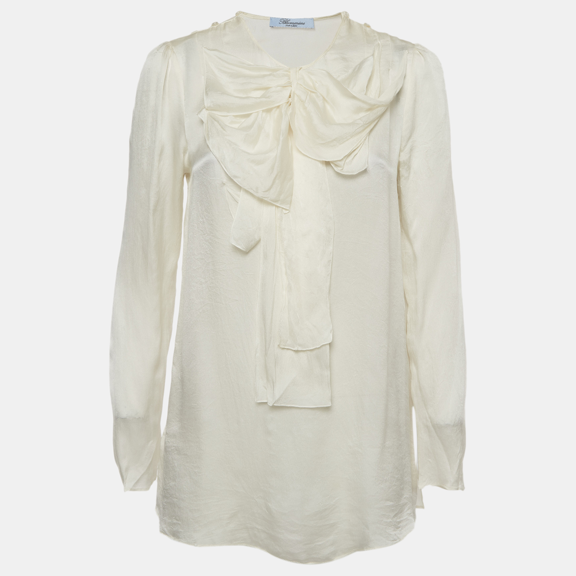 Blumarine Cream Silk Draped Bow Neck Top M
