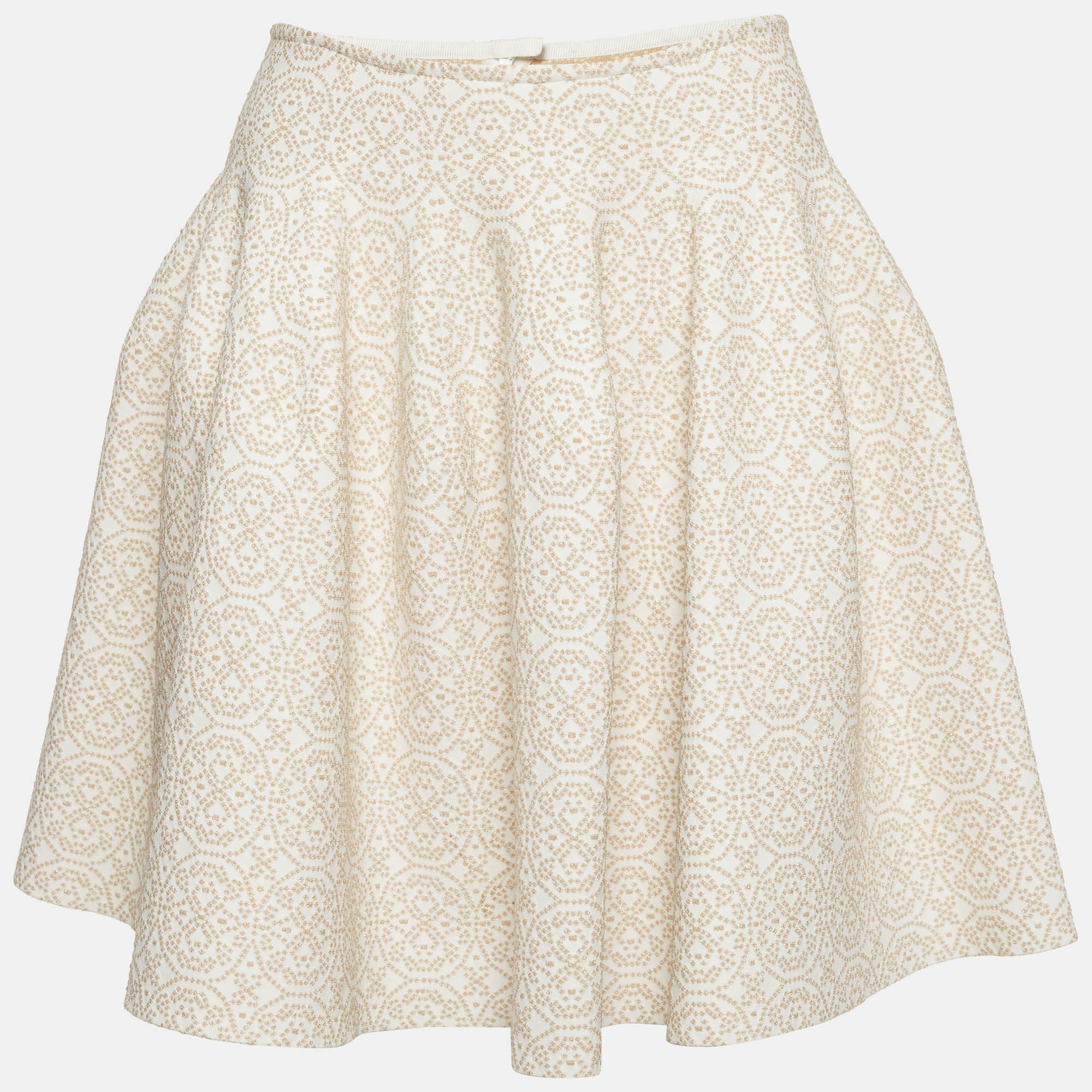 Alaia White/Gold Lurex Jacquard Knit Flared Mini Skater Skirt M
