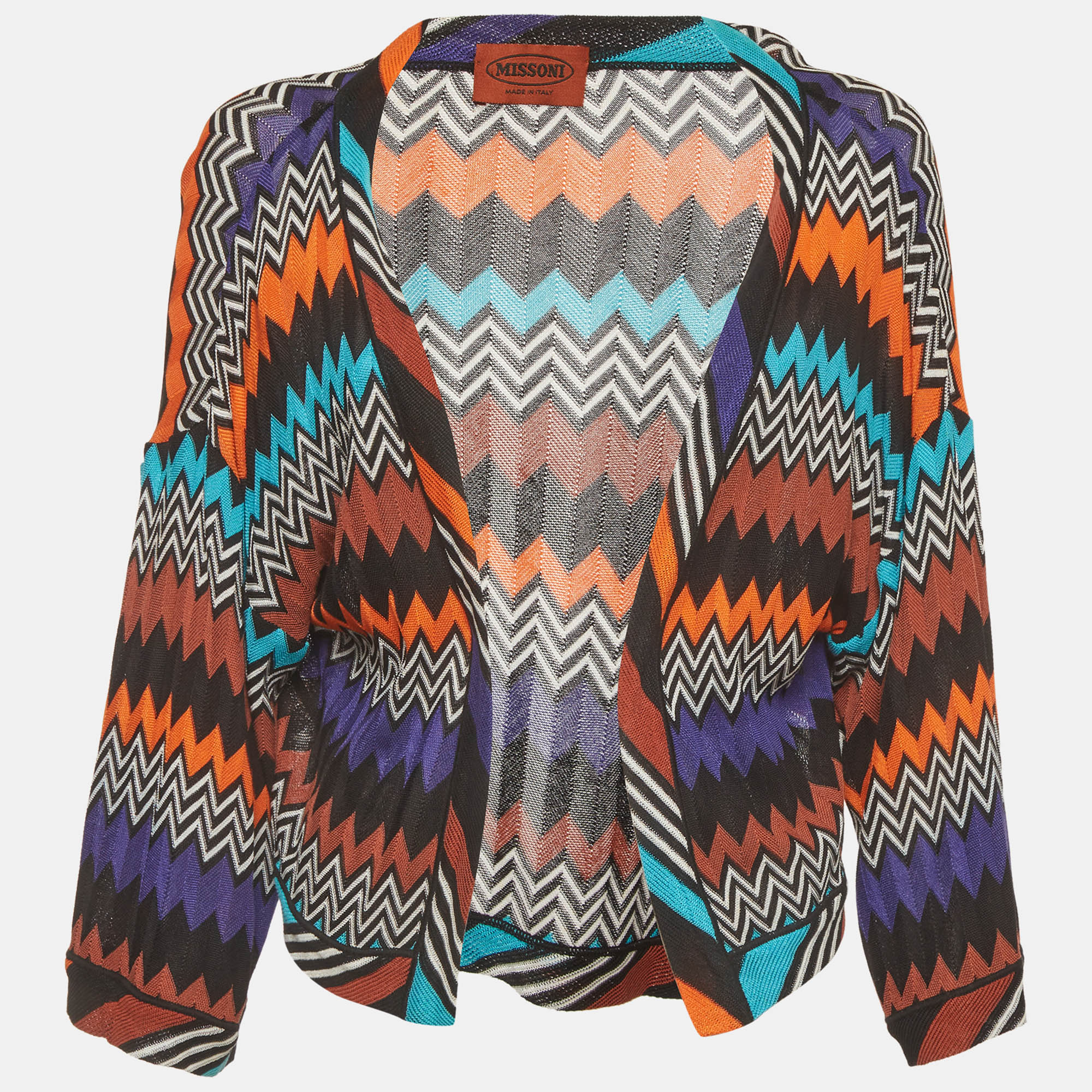 Missoni Multicolor Chevron Knit Open Front Cardigan M