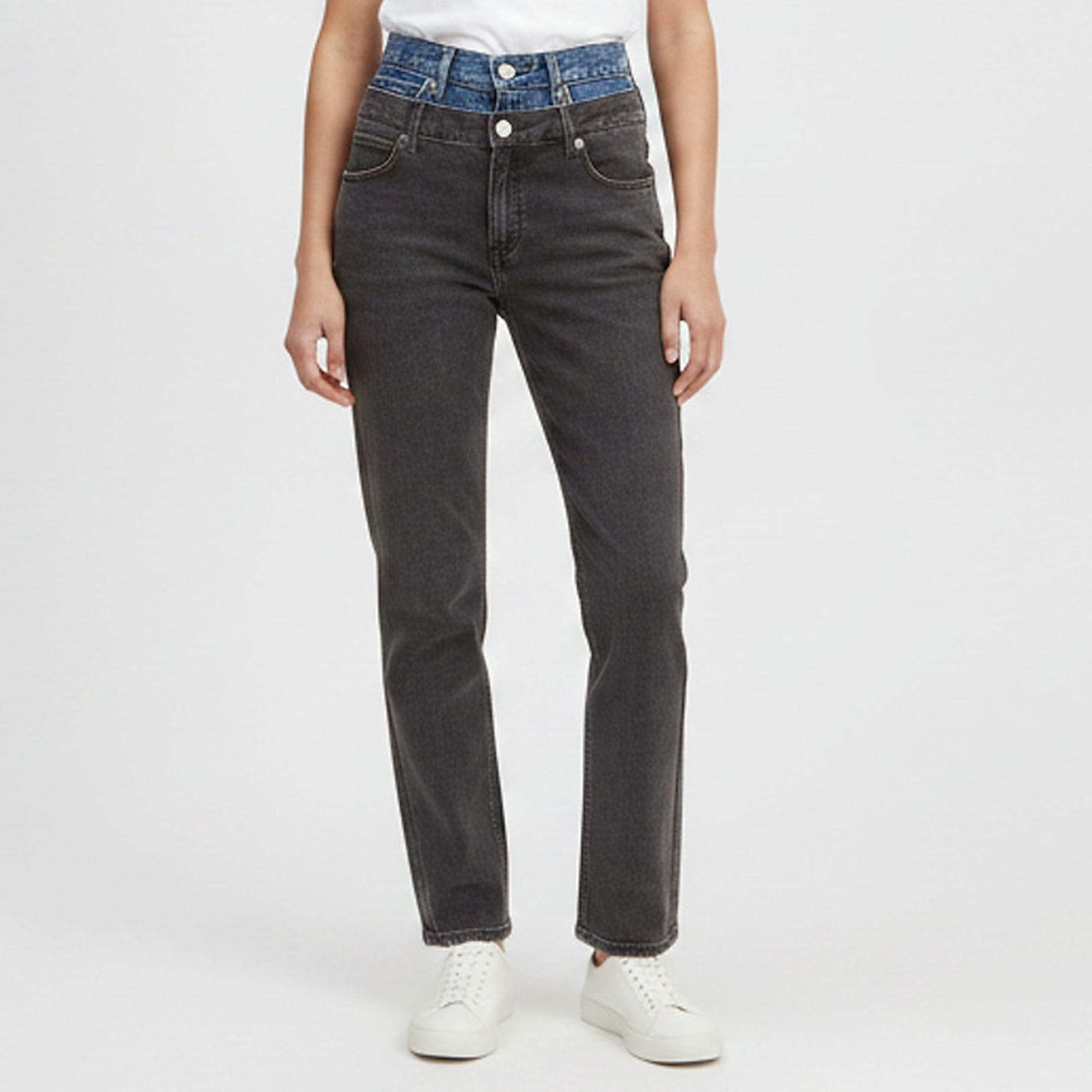 Sandro Black/Blue Denim Two Tone Double Waisted Jeans S /Waist 26"