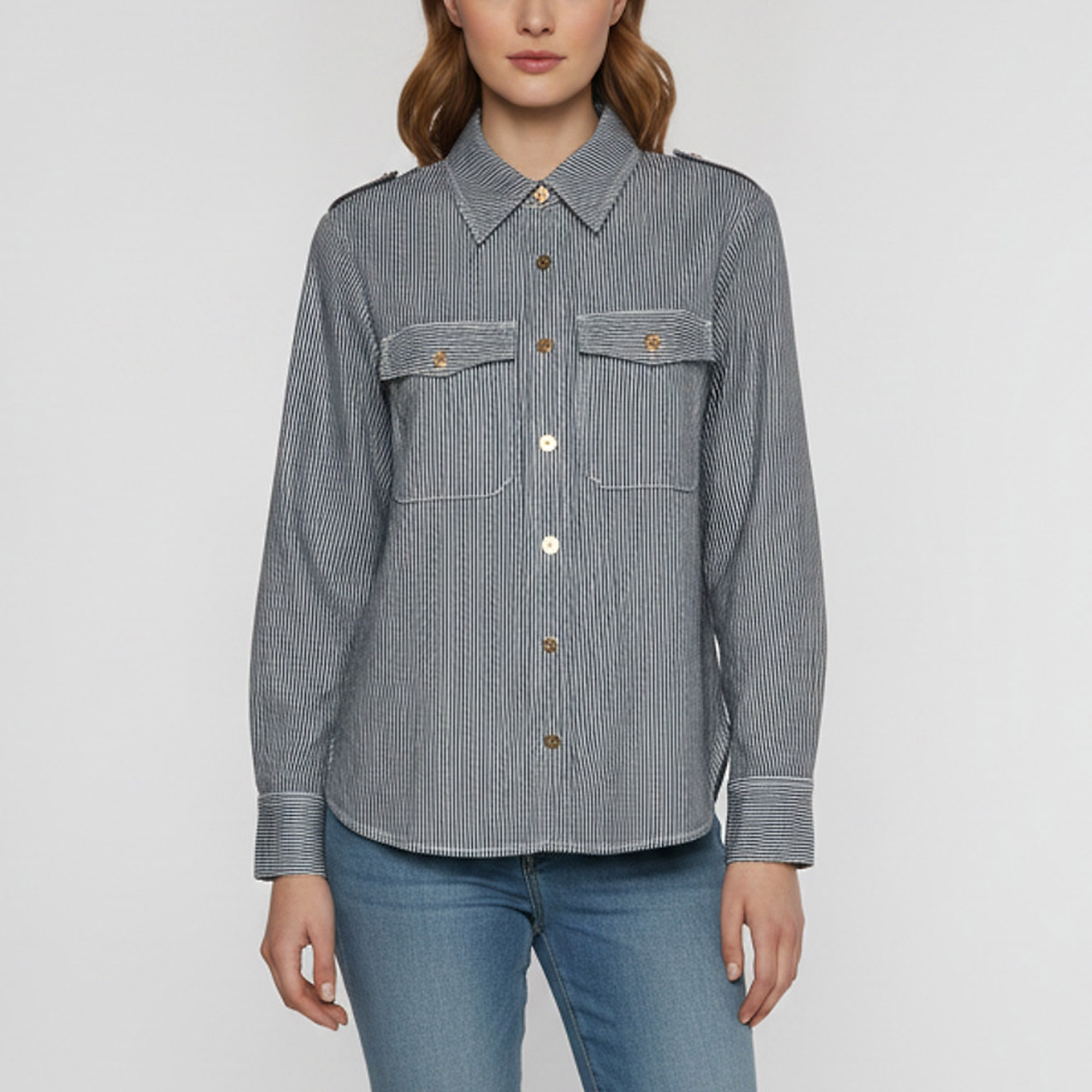 Zimmermann Blue Striped Denim Patience Utility Shirt S