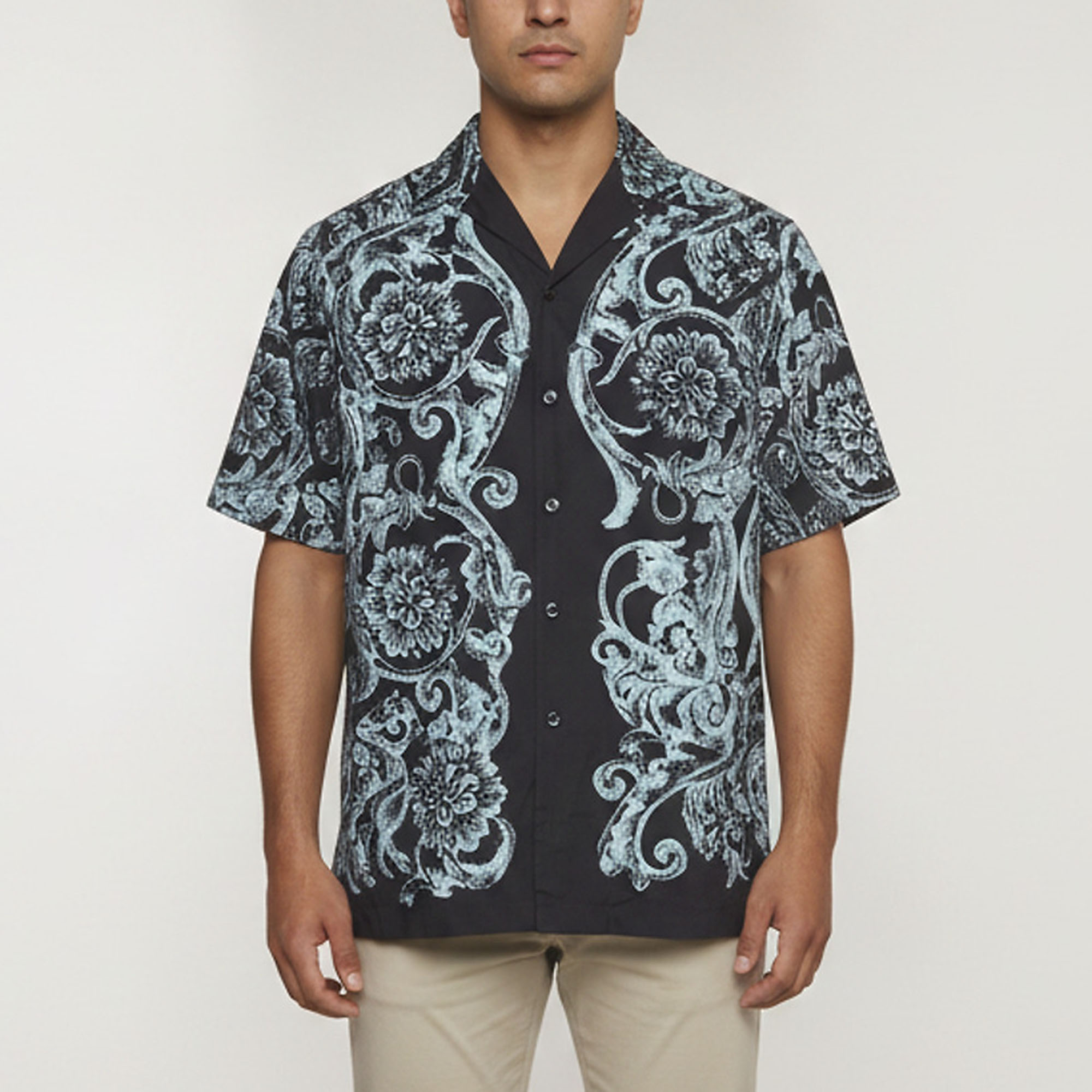 Versace Navy Blue Baroque Stencil Print Poplin Shirt M