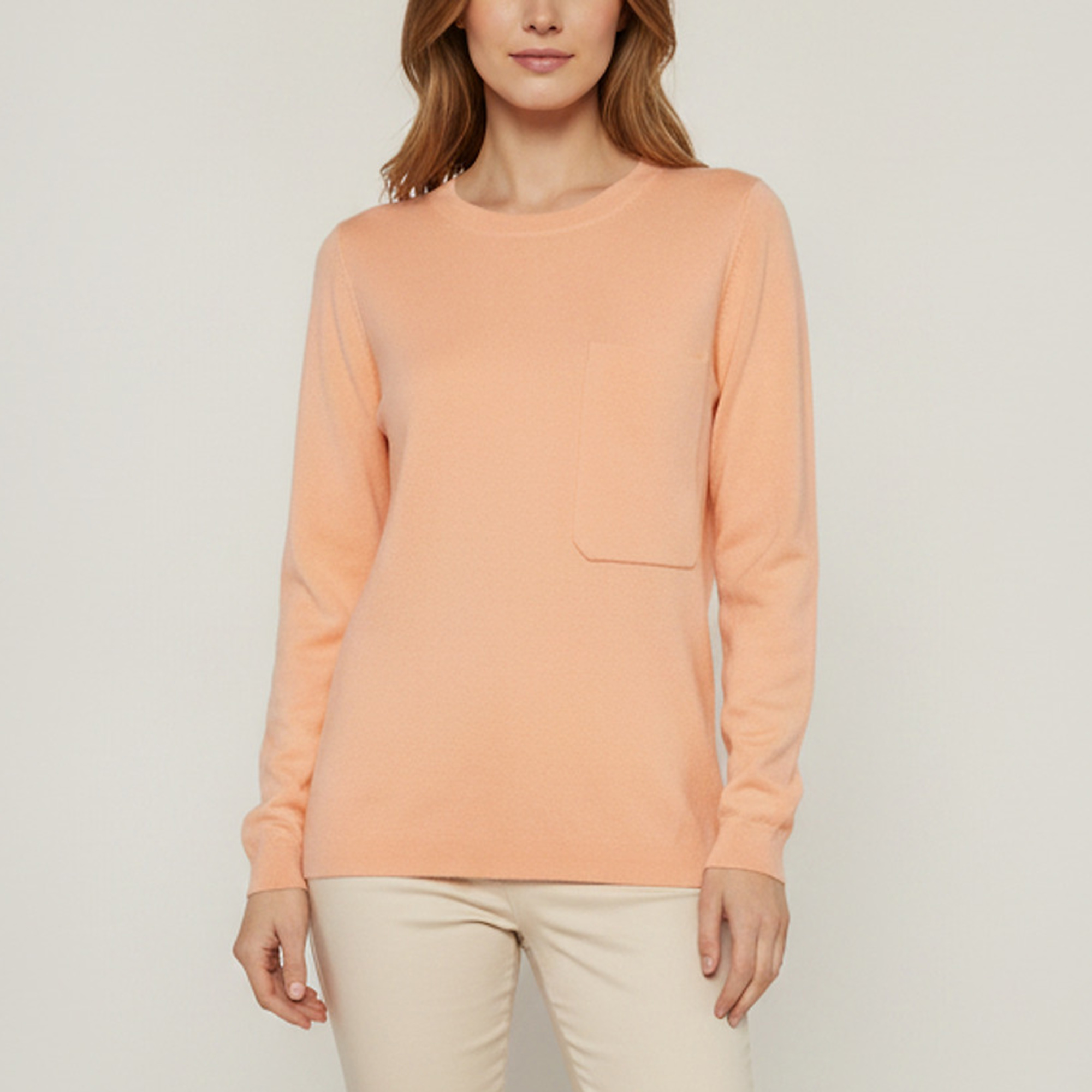 Chlo&eacute; Peach Cashmere Knit Pocket Crewneck Pullover XS Chloe