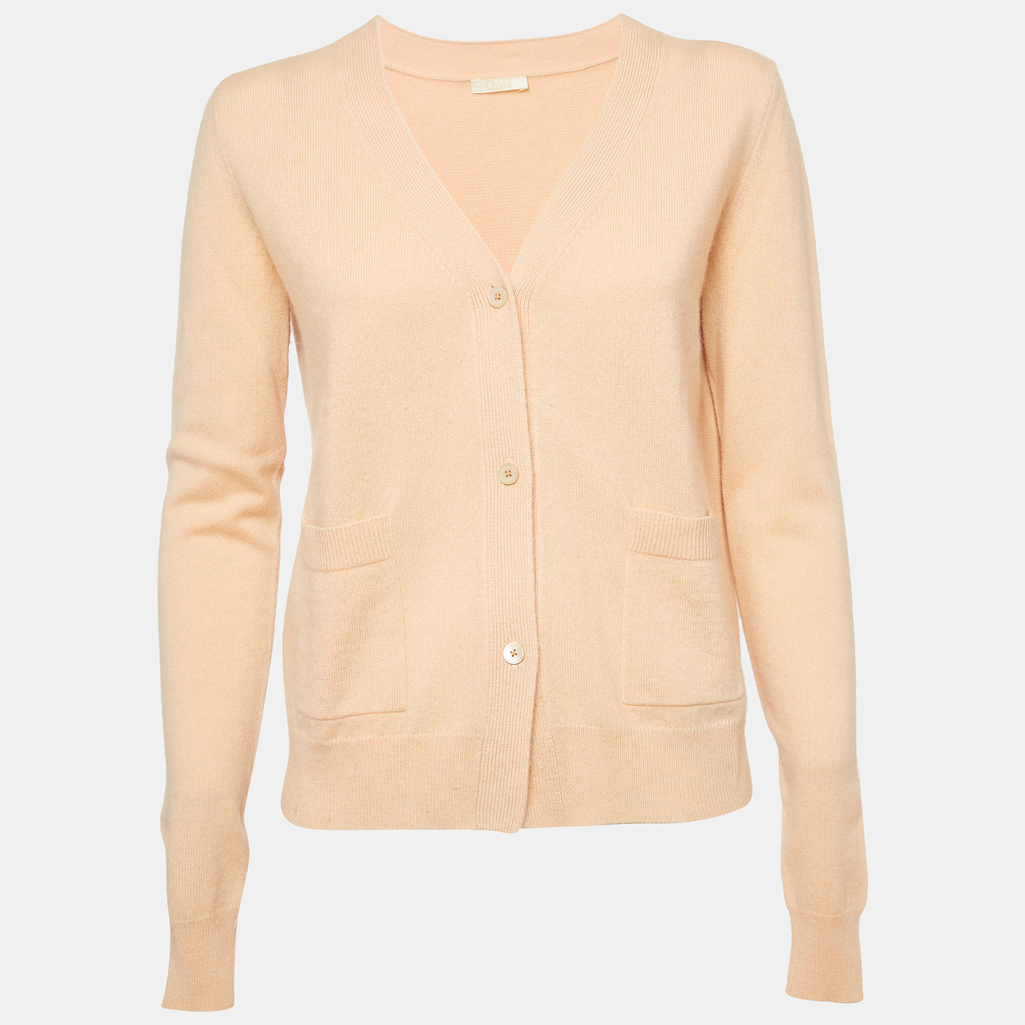 Chlo&eacute; Pink Cashmere Knit Buttoned V-Neck Cardigan M Chloe