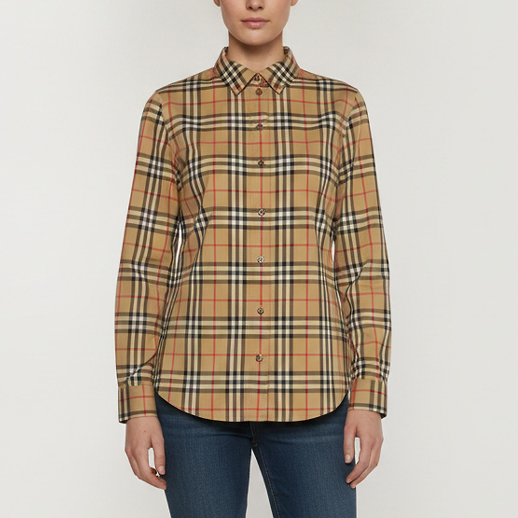 Burberry Beige Checked Stretch Cotton Button Down Shirt M